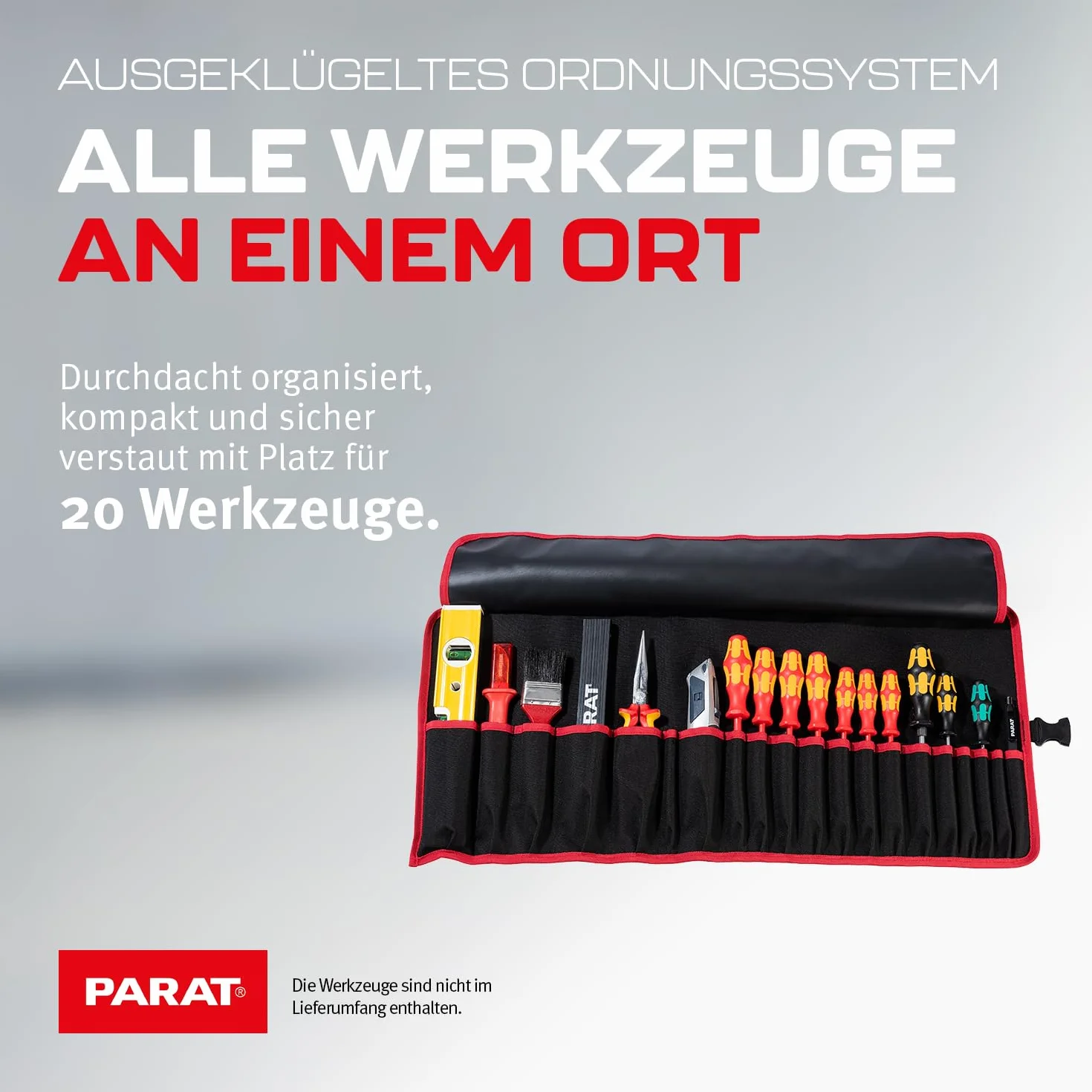 PARAT BASIC Roll-Up Case 20 | zwijana torba na 20 narzędzi z nylonu | kompaktowa torba na narzędzia z zamknięciem wtykowym | pusta rolka na narzędzia dla rzemieślników | torba na narzędzia premium