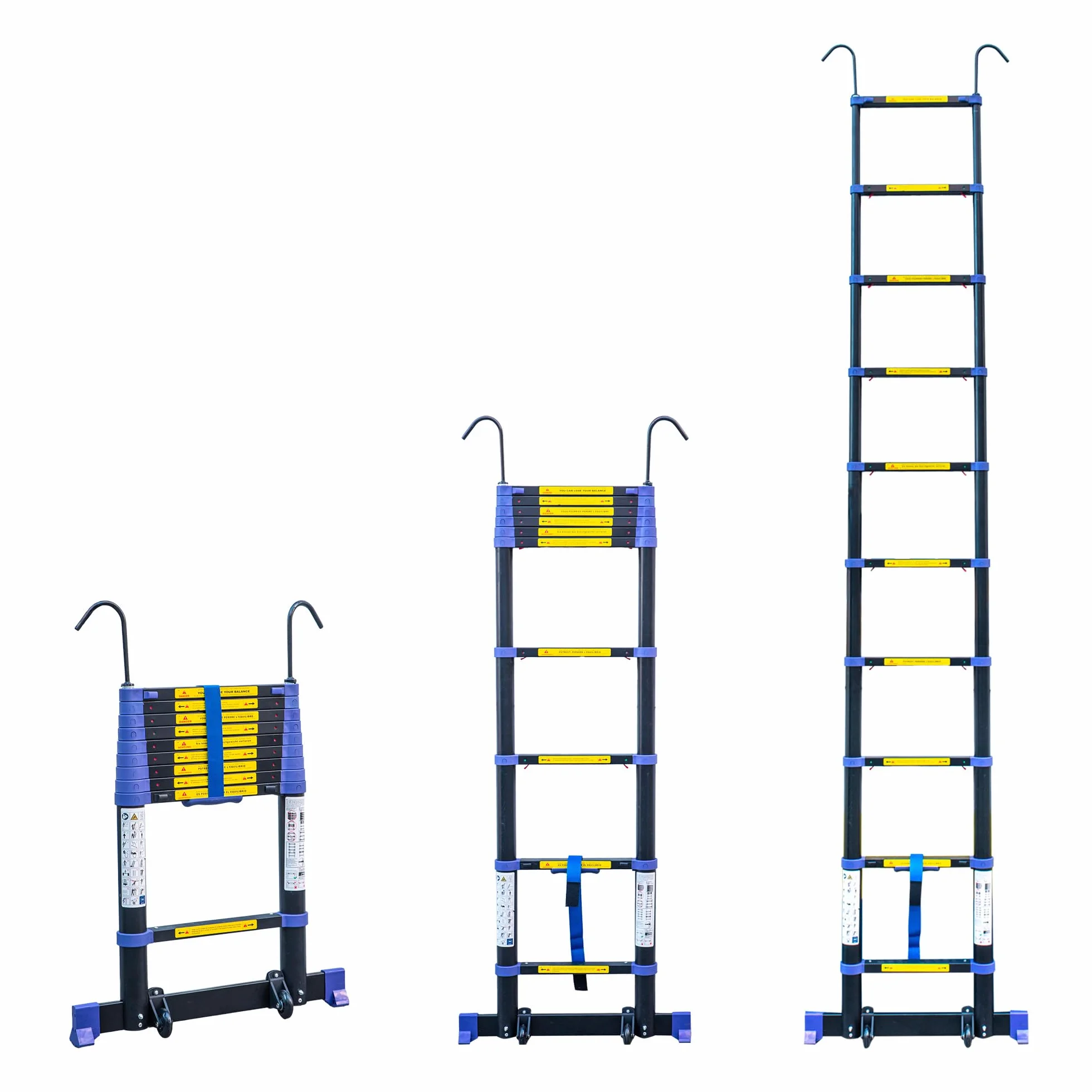 Drabina teleskopowa 3,2 m TELESCOVA10+, aluminium, składana, rozciągliwa, wielofunkcyjna, maksymalna wysokość robocza 4,1 m, zdejmowane haczyki, 5 lat