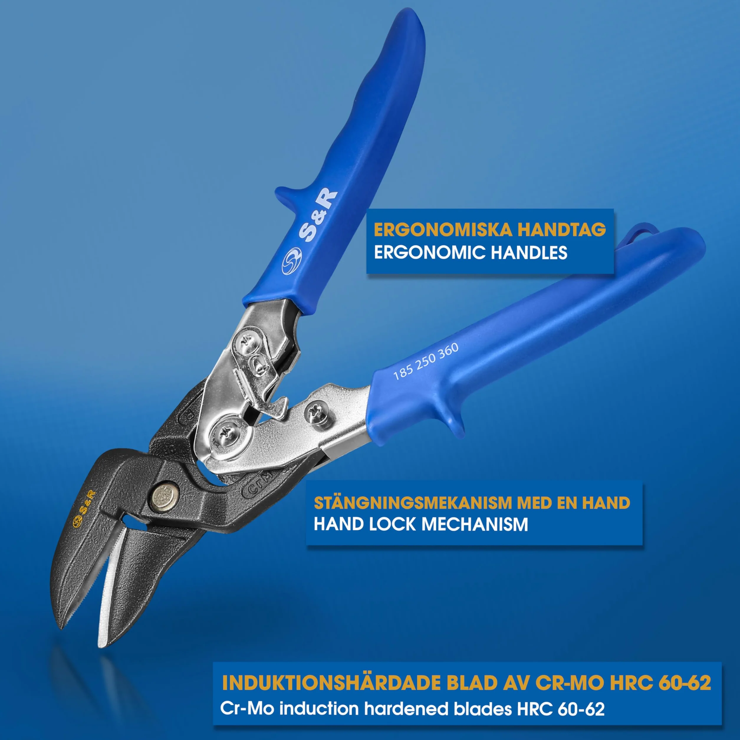 S&R Nożyce do blachy Ideal Series 260 mm - prawe cięcie - nożyce do blachy klasy przemysłowej do stali, miedzi, INOX - HRC 60-62