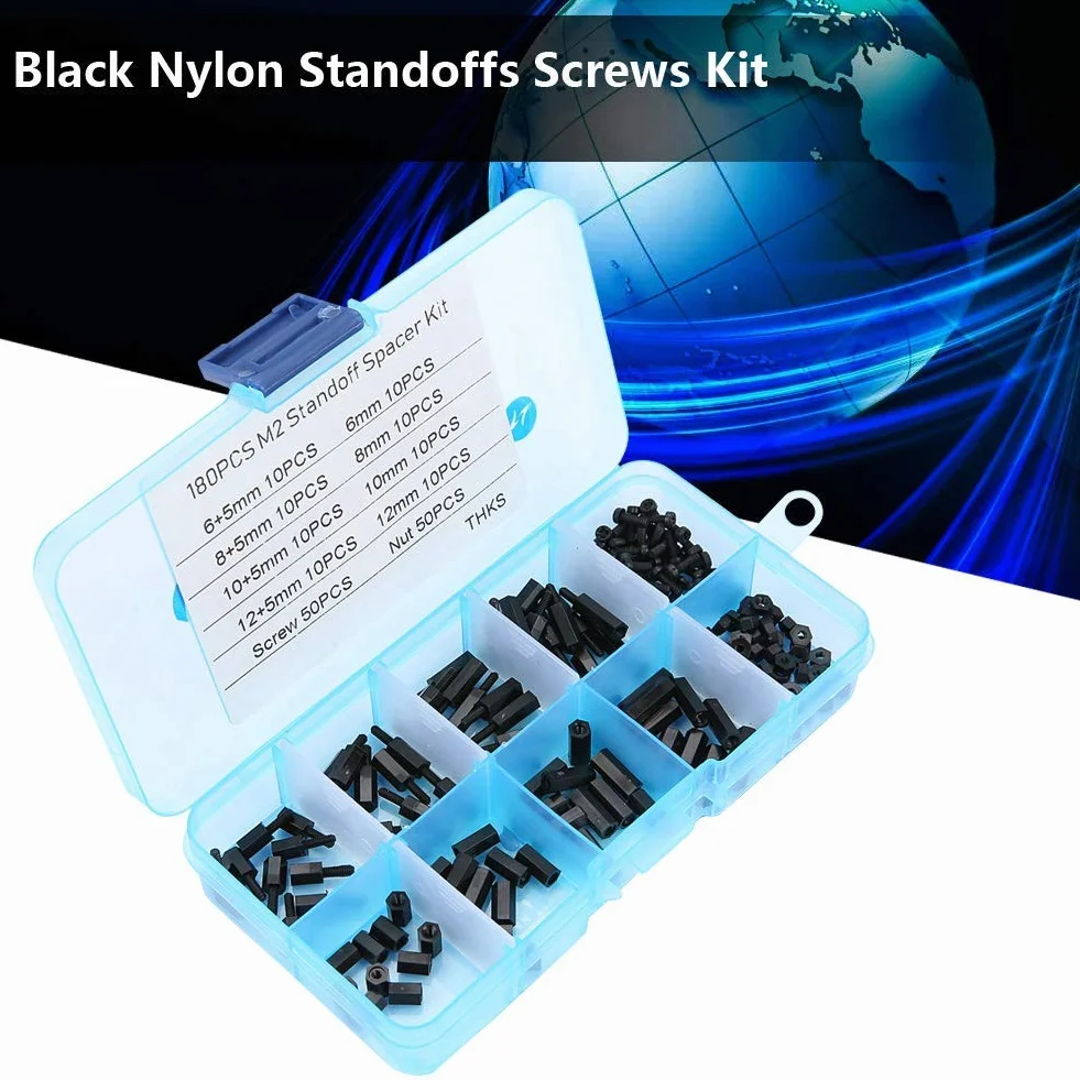 M2 Standoff Kit, 180pcs Schwarz M2 Male Female Standoffs Schrauben Muttern Sortiment Kit mit Box