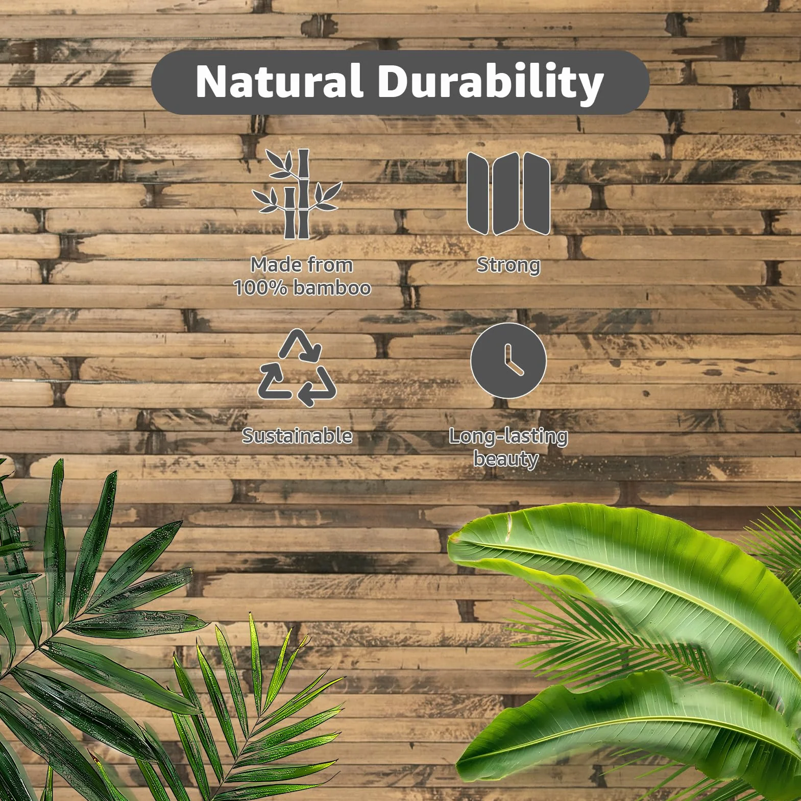 Art3d Naturalny bambusowy panel ścienny do dekoracji ścian wewnętrznych, odnawialne panele ścienne, sufitowe, meblowe, szafkowe, biurowe, 30 x 244 cm, kolor ciemnopalony