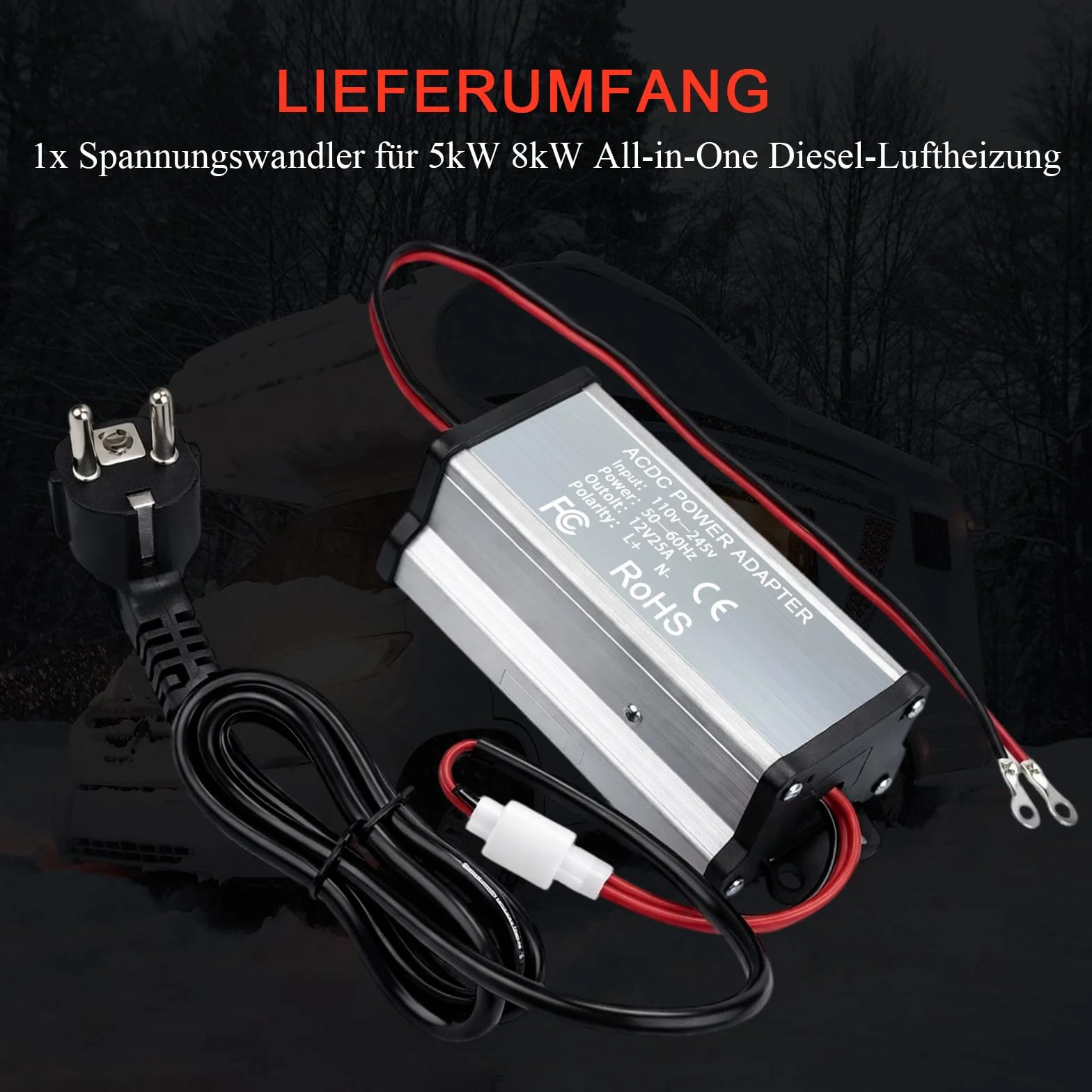 Przetwornica napięcia 230 V na 12 V, adapter zasilający, transformator do ogrzewania powietrza 5 kW 8 kW All-in-One, przekładnik prądu AC 230 V na DC 12 V do przyczep kempingowych, przyczep
