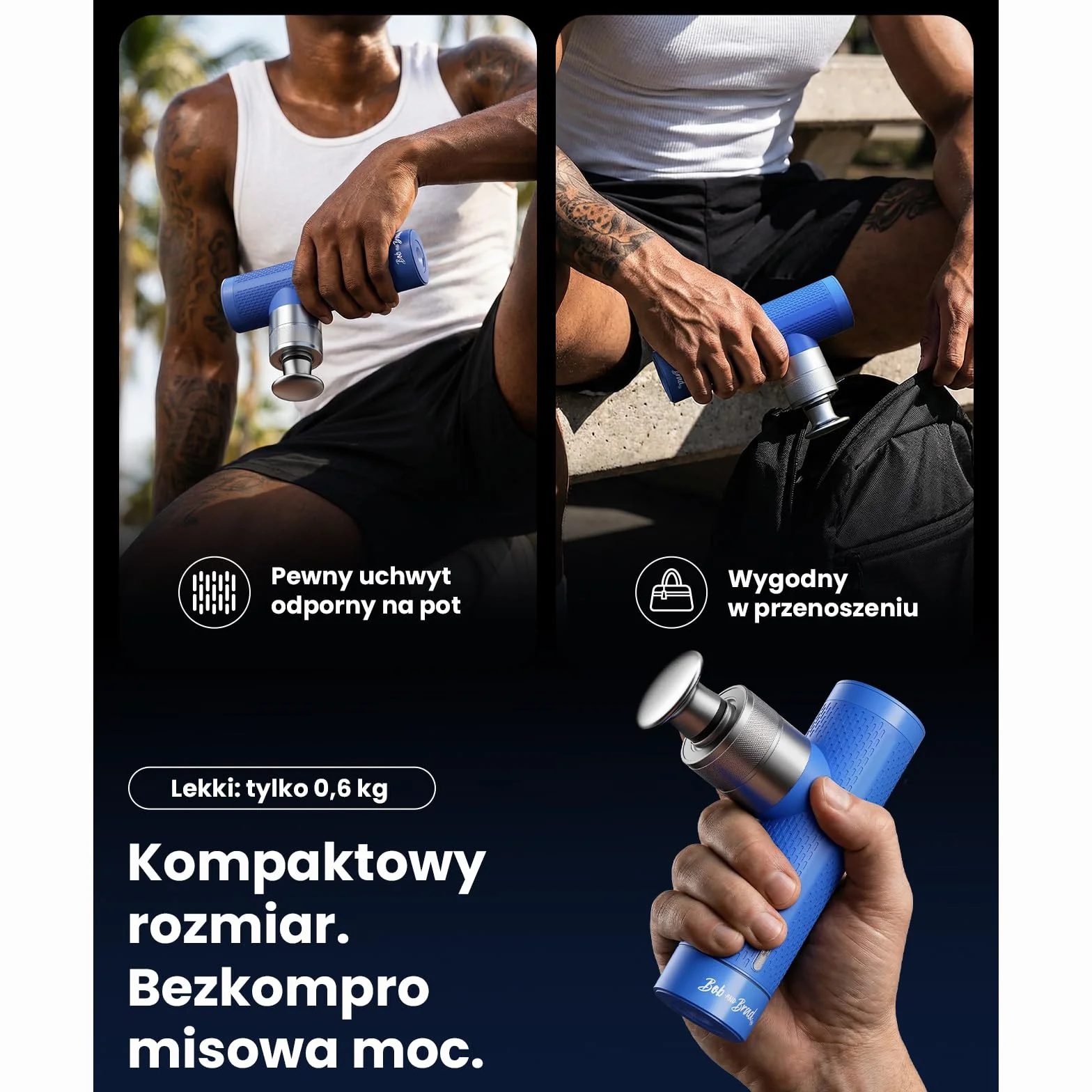 Bob and Brad A7 Mini Pistolet do Masażu 11 mm, Mięśni Głębokich, USB-C, Niebieski