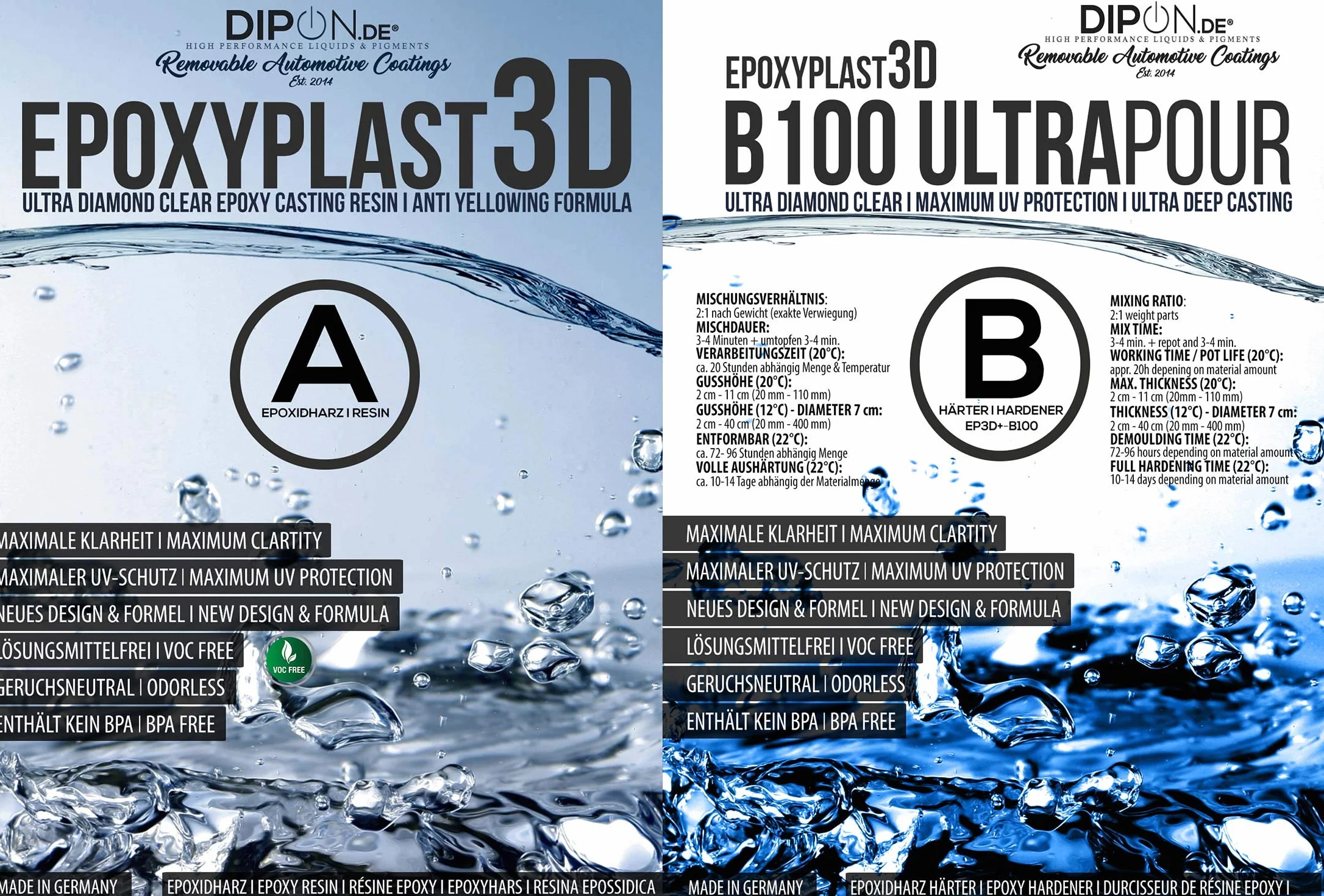 Żywica epoksydowa 6,0 kg, żywica epoksydowa 3D B100 Ultra POUR, wysokość odlewania do stołów rywertycznych, ultra diamentowa przezroczysta, maksymalna ochrona przed promieniowaniem UV, żywica