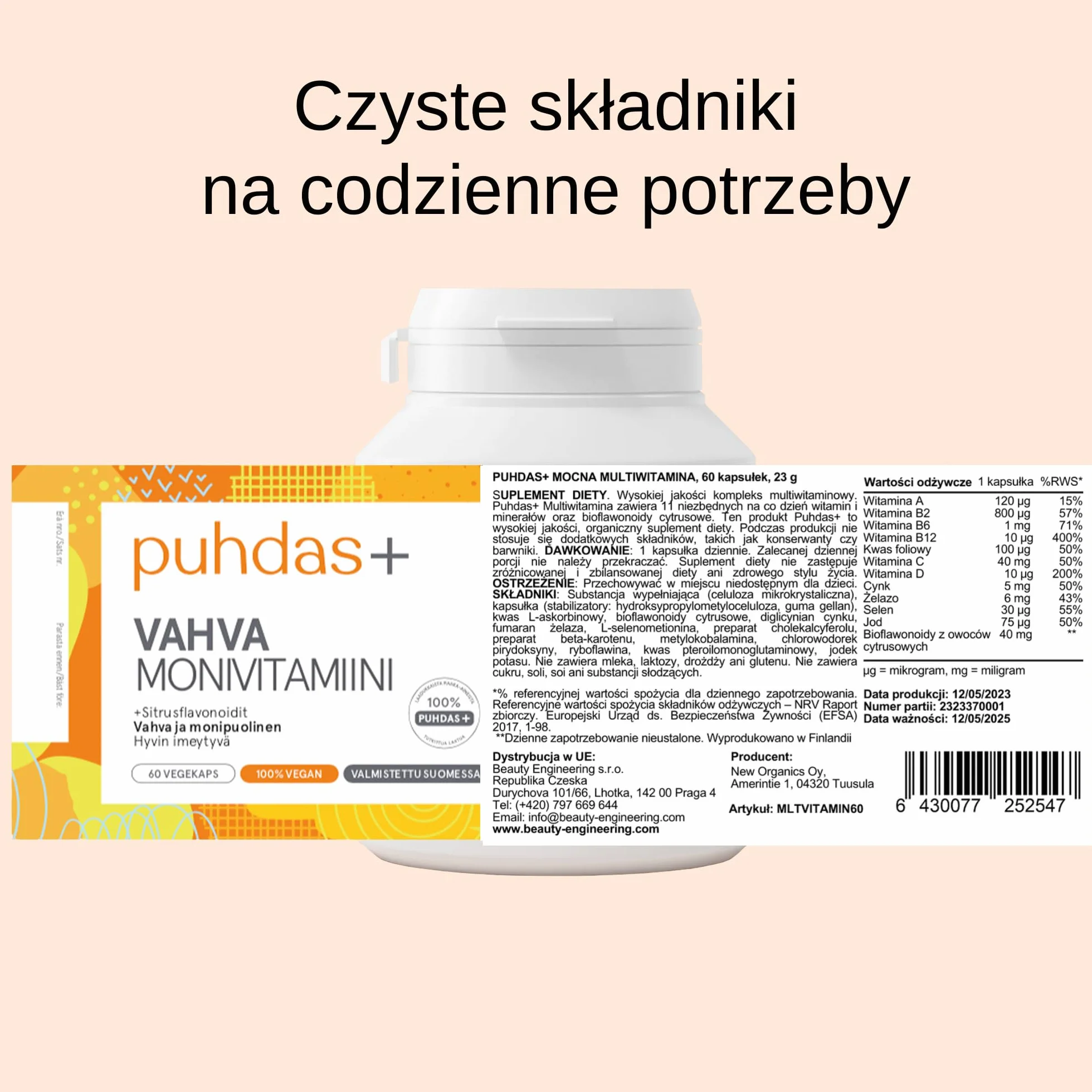 Starke Multivitaminy A–Z | Wysokodawkowane | Witaminy i Minerały | 60 Wegańskich Kapsułek | Wyprodukowano w Finlandii