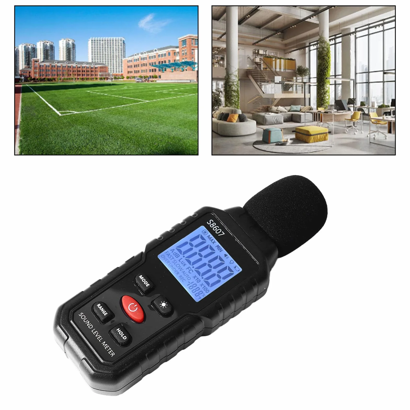 Miernik Decybeli, Cyfrowy Miernik Poziomu Dźwięku, Przenośny Miernik SPL od 30 DB do 130 DB, Tester Pomiaru Hałasu w Decybelach Audio z Podświetlanym Wyświetlaczem LCD, Pomiar