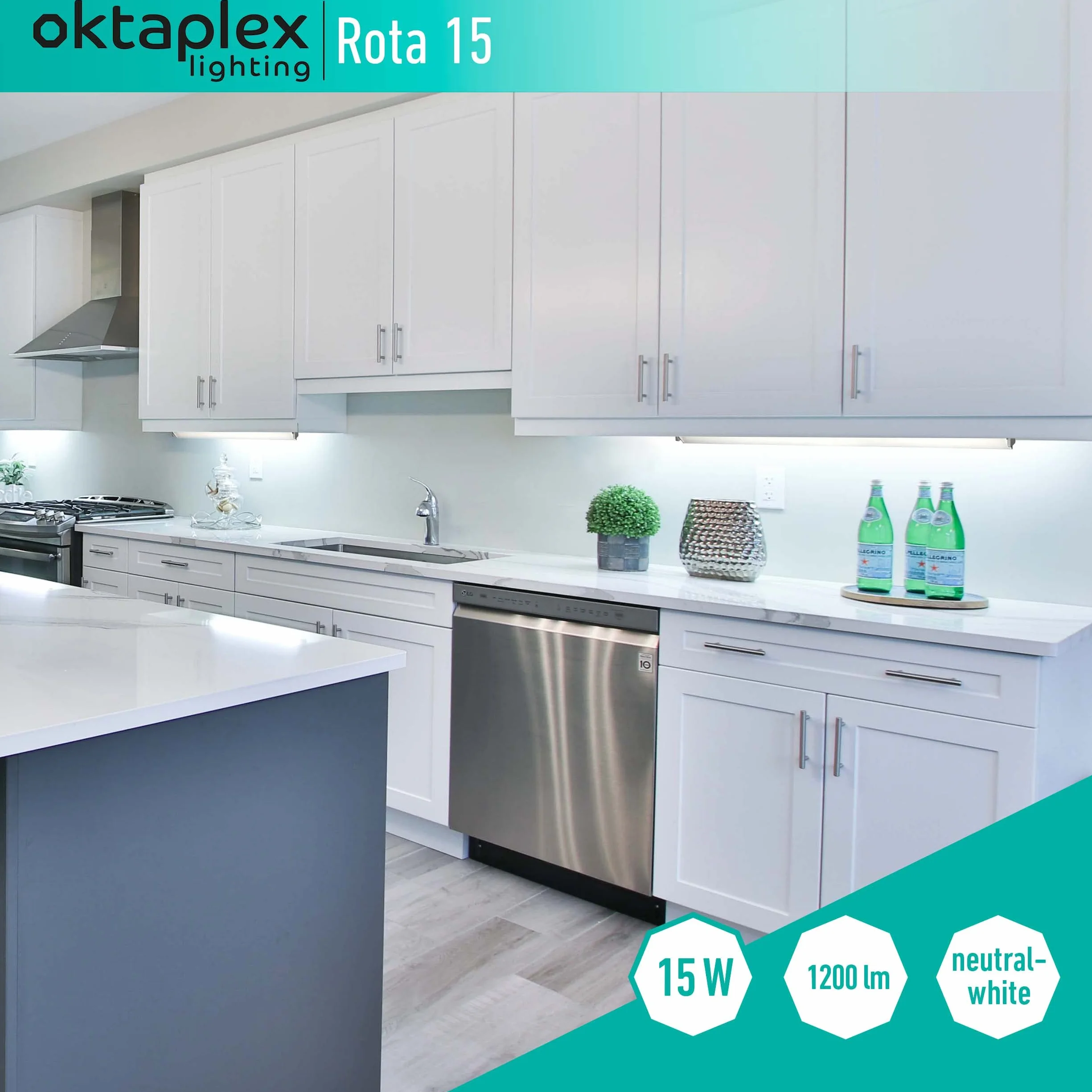 Oktaplex lighting Lampa podszafkowa kuchnia LED aluminium 15 W 230 V neutralna biel 4000 K 90 cm obrotowa lampa podszafkowa Rota 1200 lm listwa LED z przełącznikiem