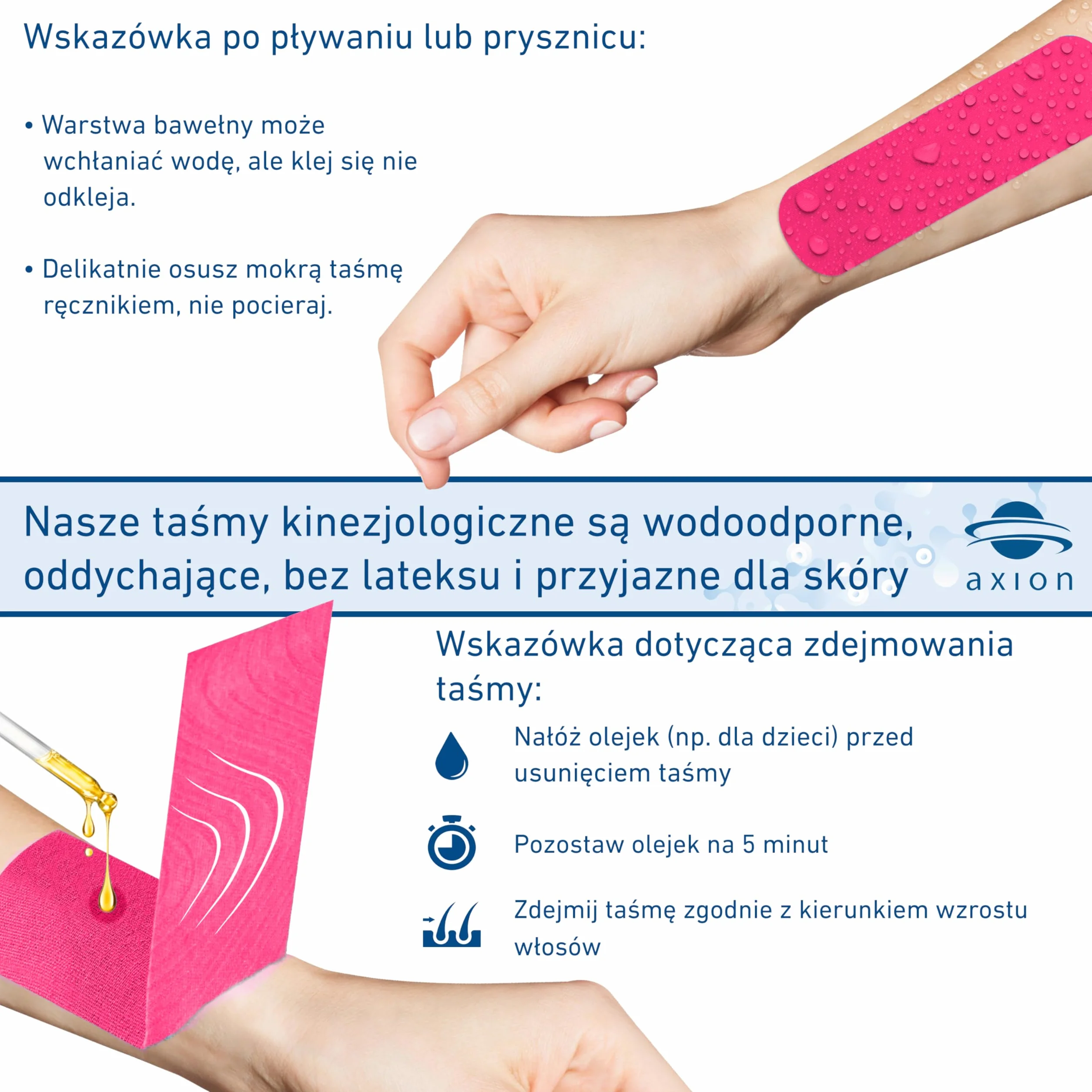 Axion taśmy kinezjologiczne wodoodporne 6 szt. różne kolory do sportu rehabilitacji