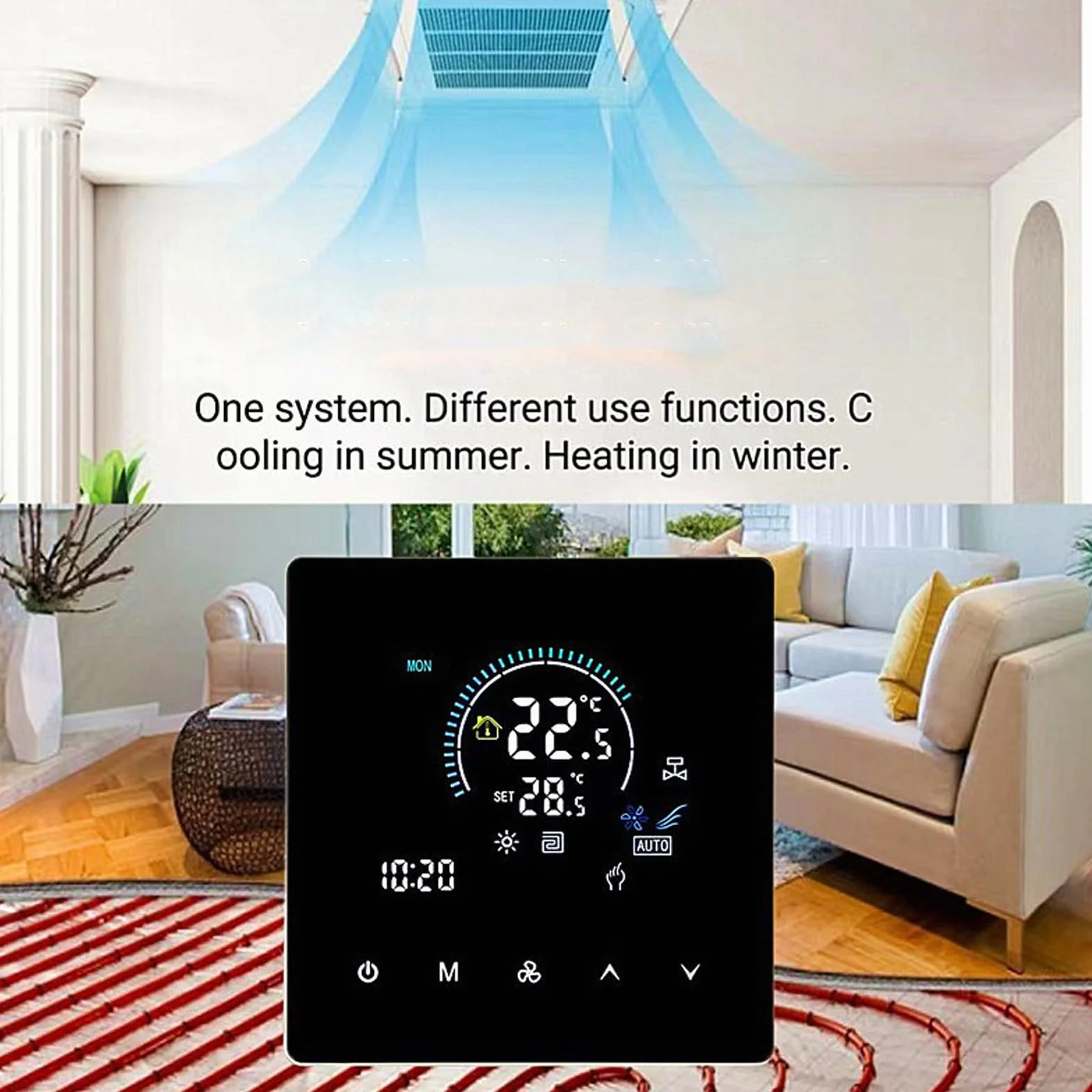Smart Color Central Air Condither Thermostat Programowalny ekran dotykowy, z programowalnym zasięgiem 5-60 ℃ dla biur centrów handlowych hotele
