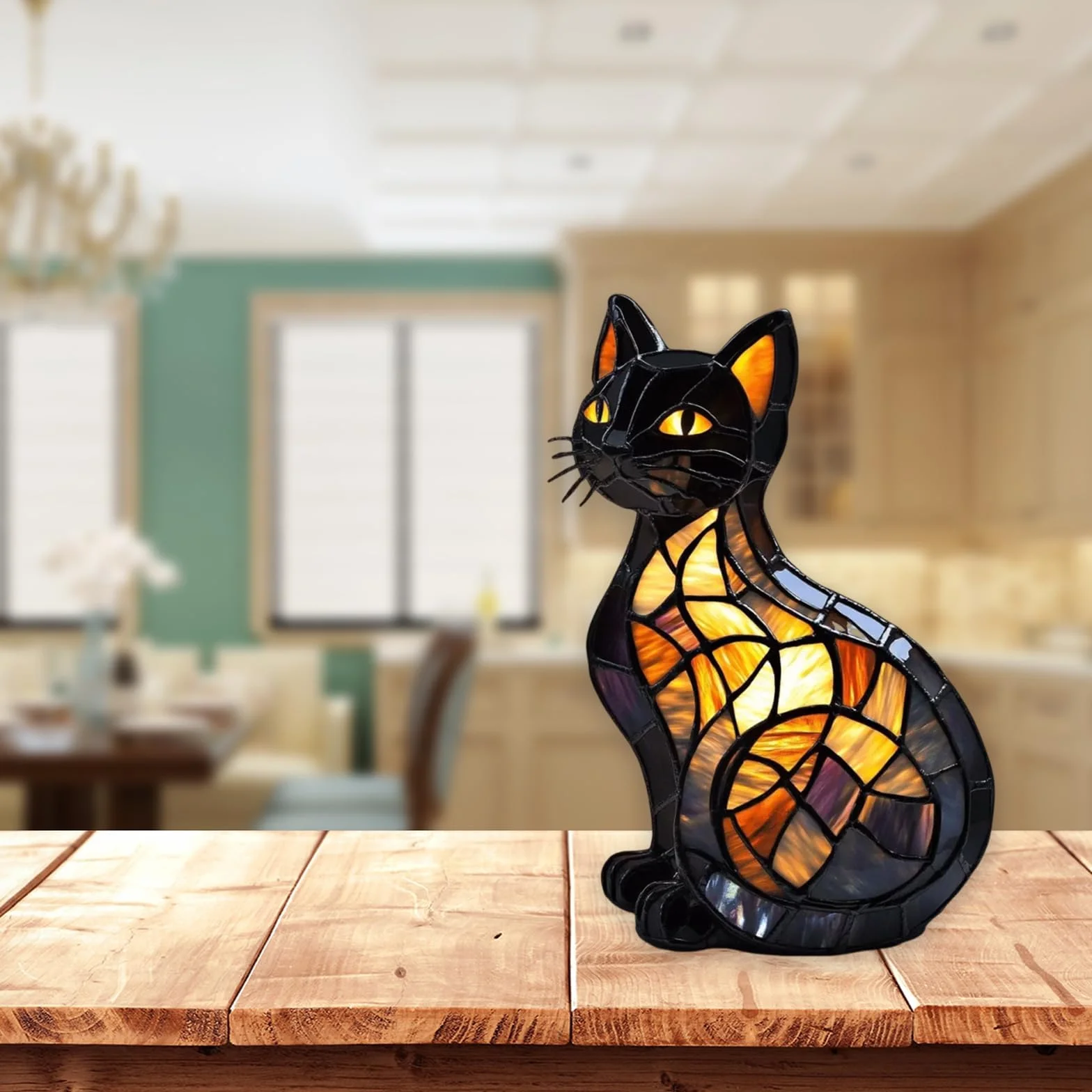 Retro kot barwiony żywicą lampa stołowa kot, vintage zwierzęta lampka nocna wystrój domu, seria lamp stołowych ze zwierzętami dla zakochanych (#A, 20 cm) (D, 30 cm)