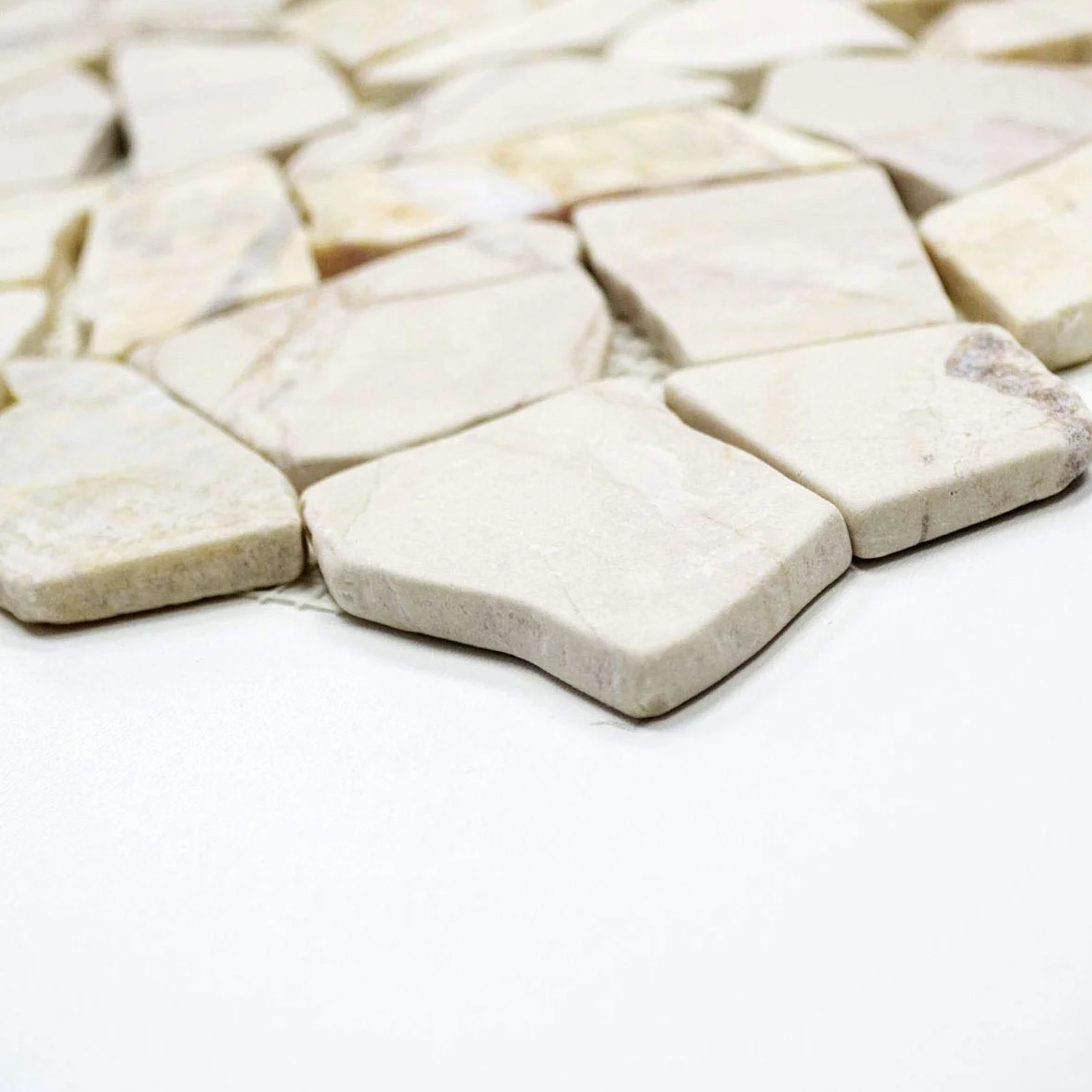Mosaik-Netzwerk Płytki mozaikowe pęknięcie/Ciot złoty kremowy polerowany ze strukturą marmuru kamień naturalny kuchnia, format kamienia mozaikowego: 15-69x8 mm, rozmiar arkusza: 305x305 mm, 1 łuk/mata