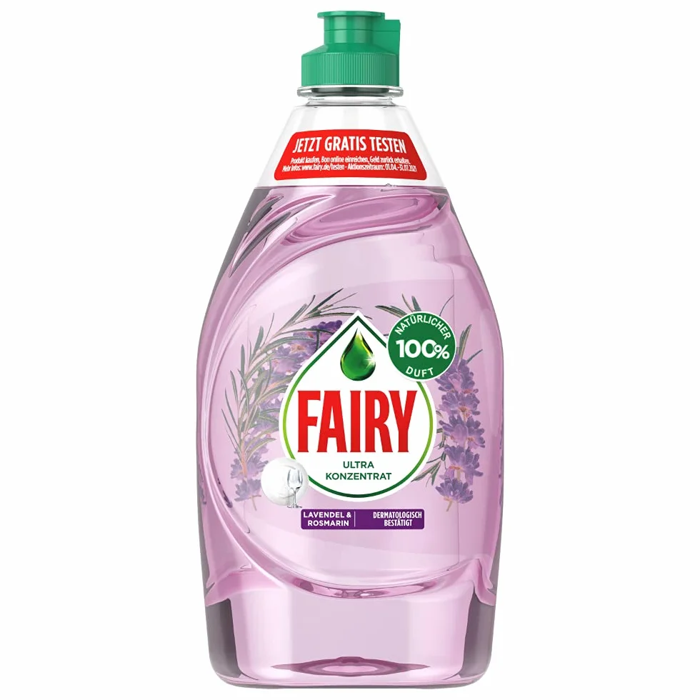 Fairy Płyn do mycia naczyń, 100% naturalny zapach lawendy i rozmarynu z skuteczną formułą do czystych naczyń i rozpuszczania tłuszczu, 430 ml
