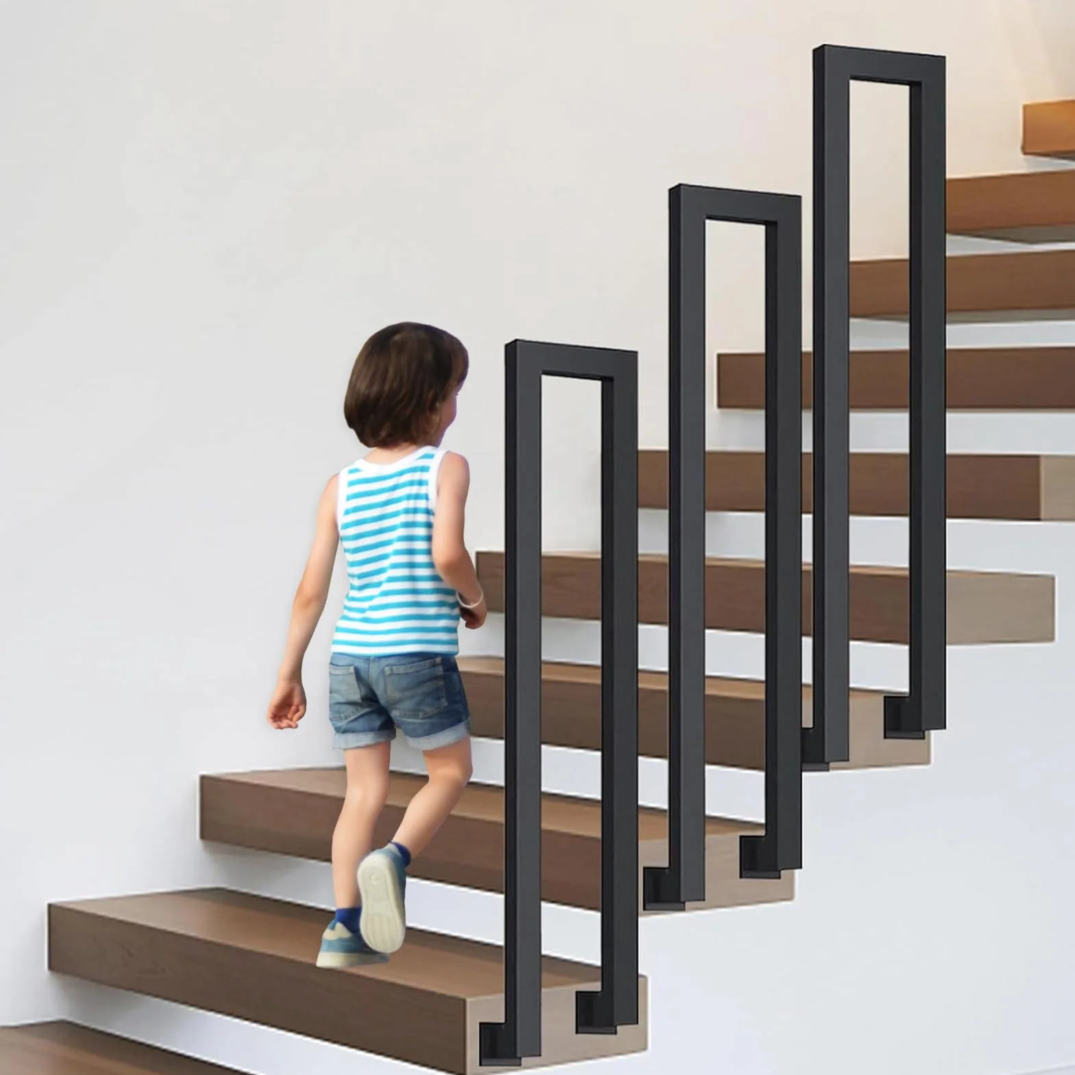 Poręcz do schodów wewnętrzne, Balustrady schodowe w kształcie U, metalowa poręcz schodowa z zestawem śrub, balustrady schodowe na strych, werandę, korytarze (Czarno-boczny montaż, 85cm)
