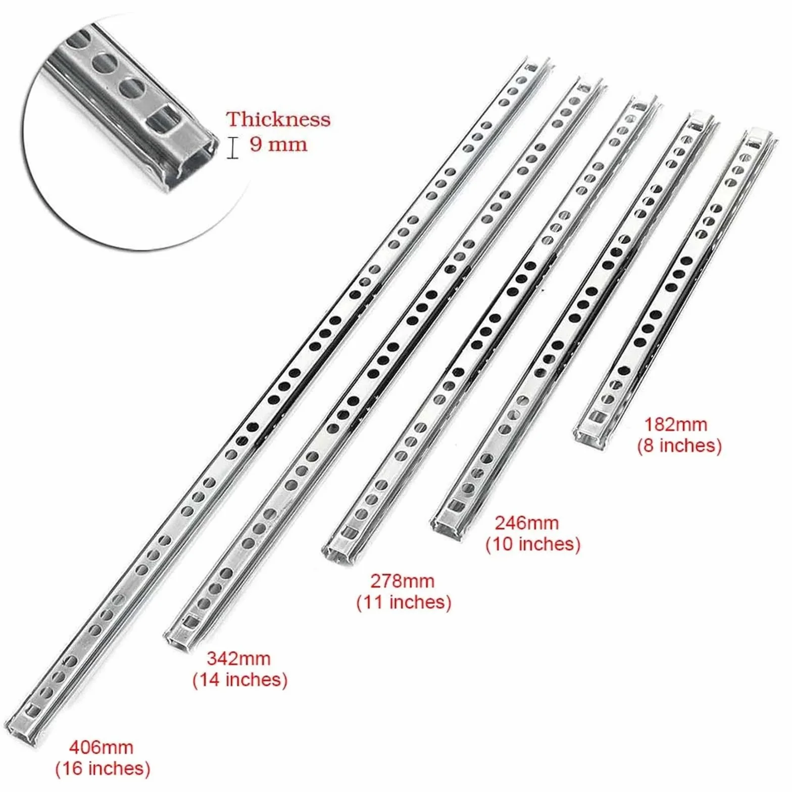Feng Shui， Prowadnice szuflad 182 mm–406 mm Wytrzymałe prowadnice Łożysko kulkowe Prowadnice szuflad Szyna Teleskopowa stalowa prowadnica szynowa Okucia meblowe Prowadnice szuflad o dużej