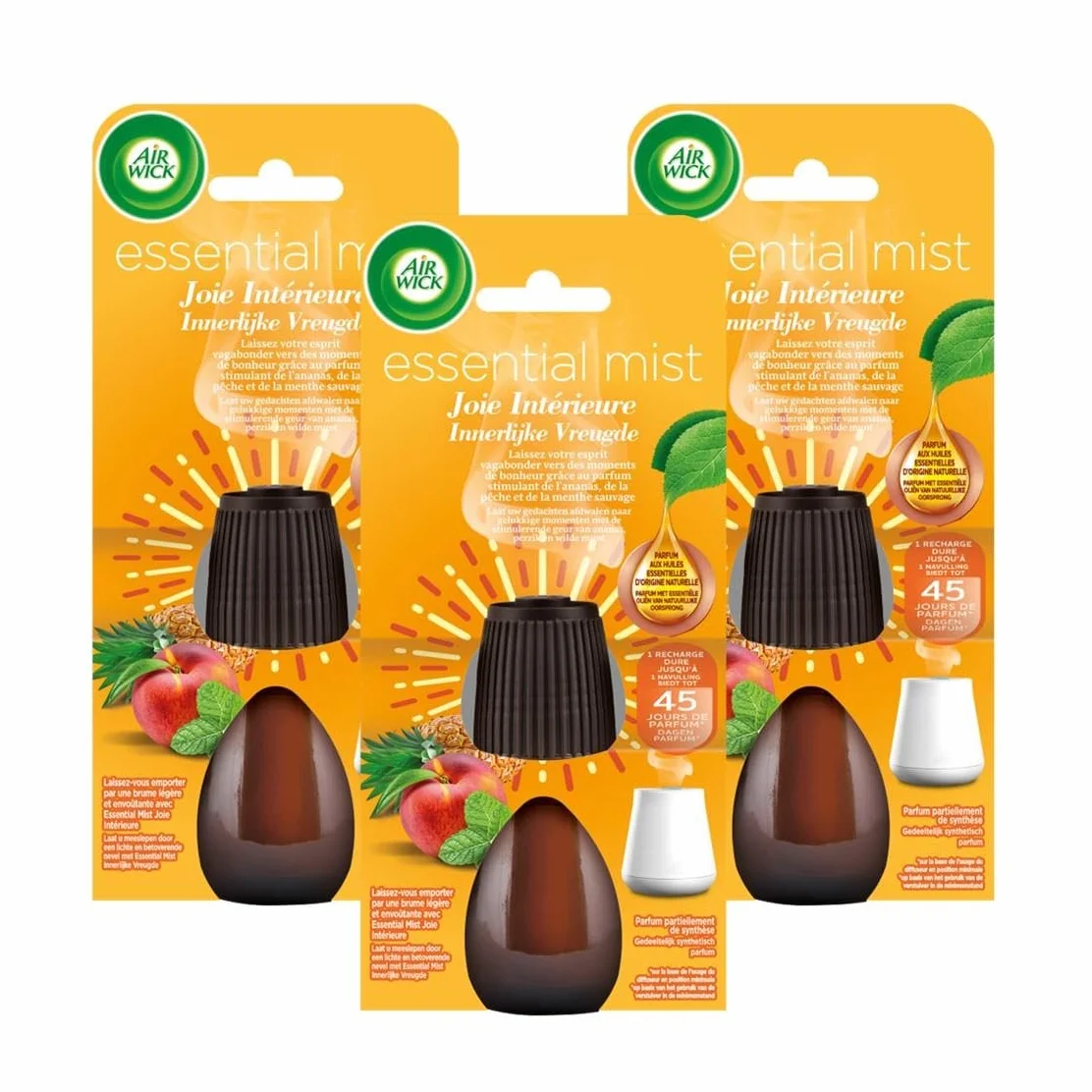 3 x Air Wick Essential Mist Ananas & Wildminze dyfuzor uzupełniający, każdy po 20 ml