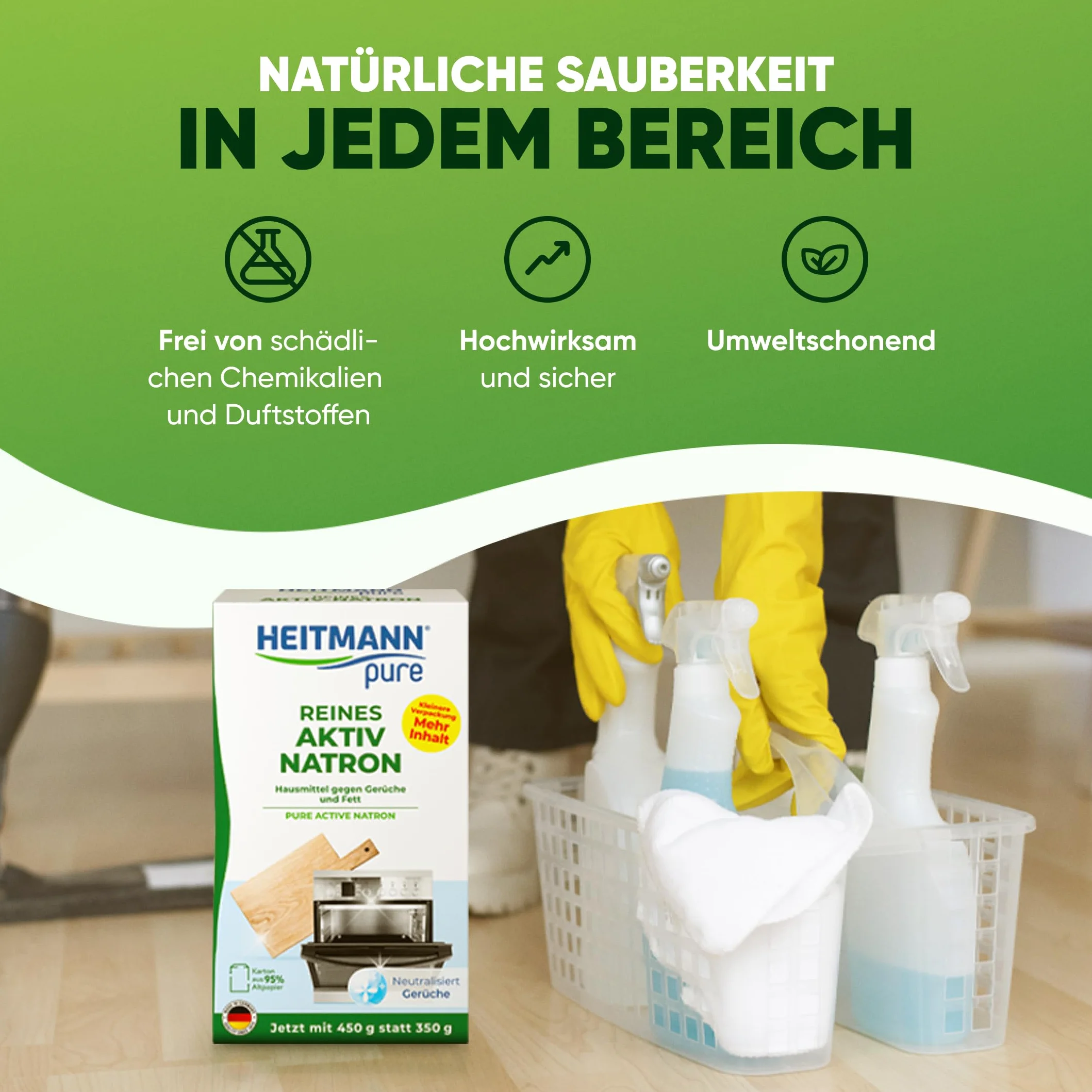 HEITMANN pure Czysta aktywna soda | niezawodnie usuwa tłuszcz, zapachy i plamy w całym gospodarstwie domowym | 450 g
