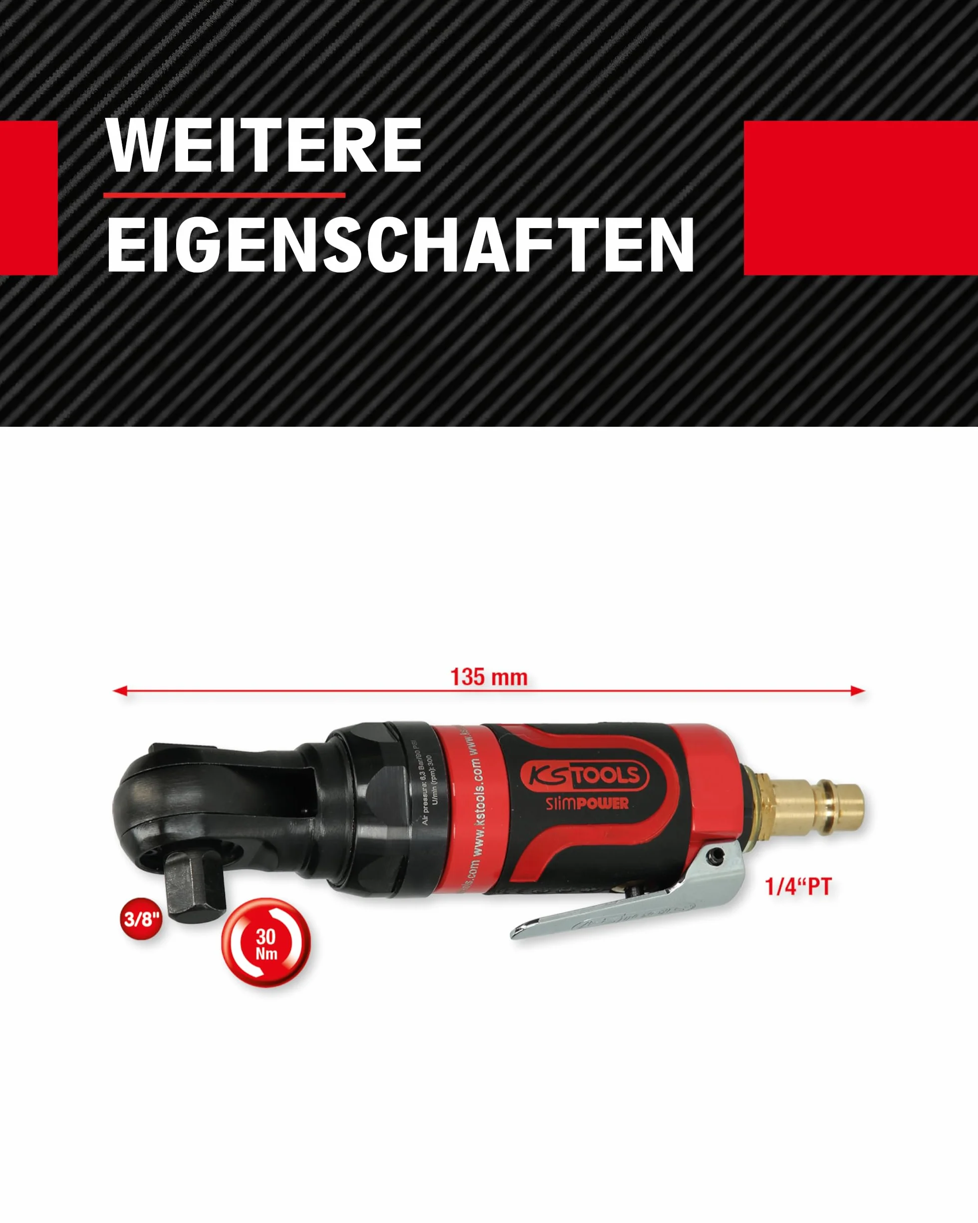 KS Tools 515.5510 3/8" SlimPOWER Grzechotka pneumatyczna MINI 30Nm