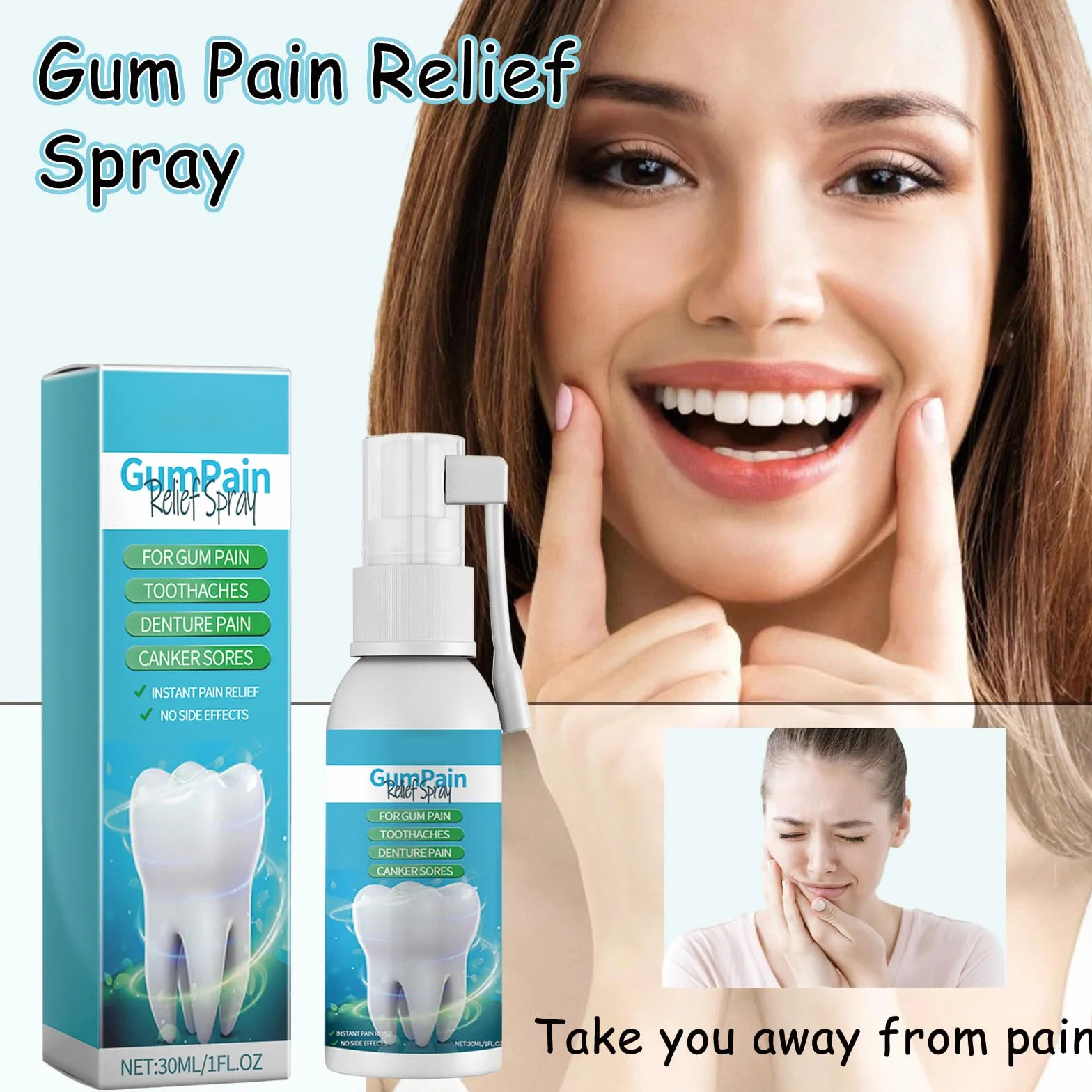 Spraye do naprawy dziąseł, gumki do zębów Spray do bólu zębów, przenośny spray do pielęgnacji jamy ustnej, ziołowy spray do pielęgnacji jamy ustnej, 30ml