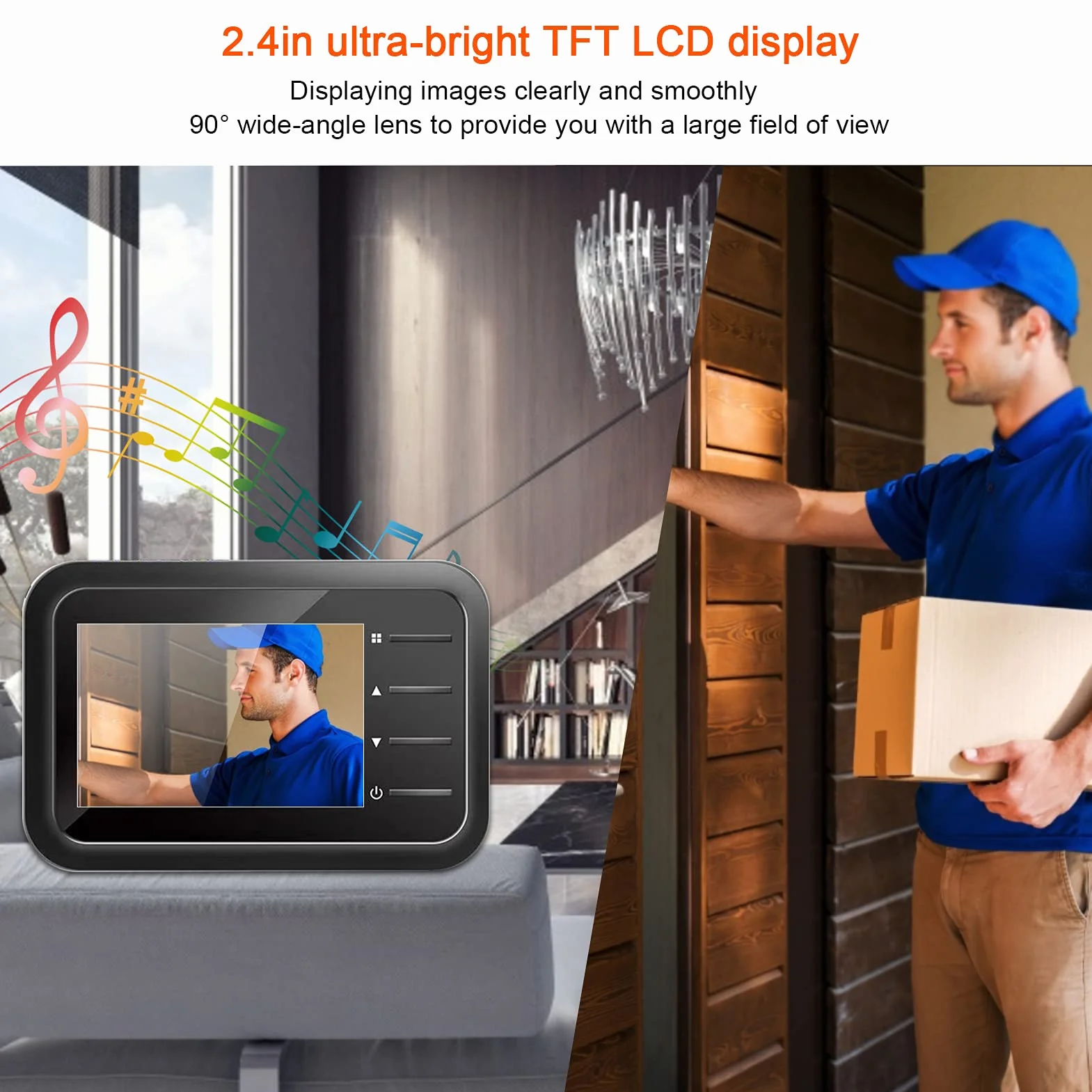 Bezprzewodowy Cyfrowy Dzwonek Wideo, Wizjer z Monitorem LCD 2,4 Cala, Kamera z Noktowizorem i Detekcją Ruchu