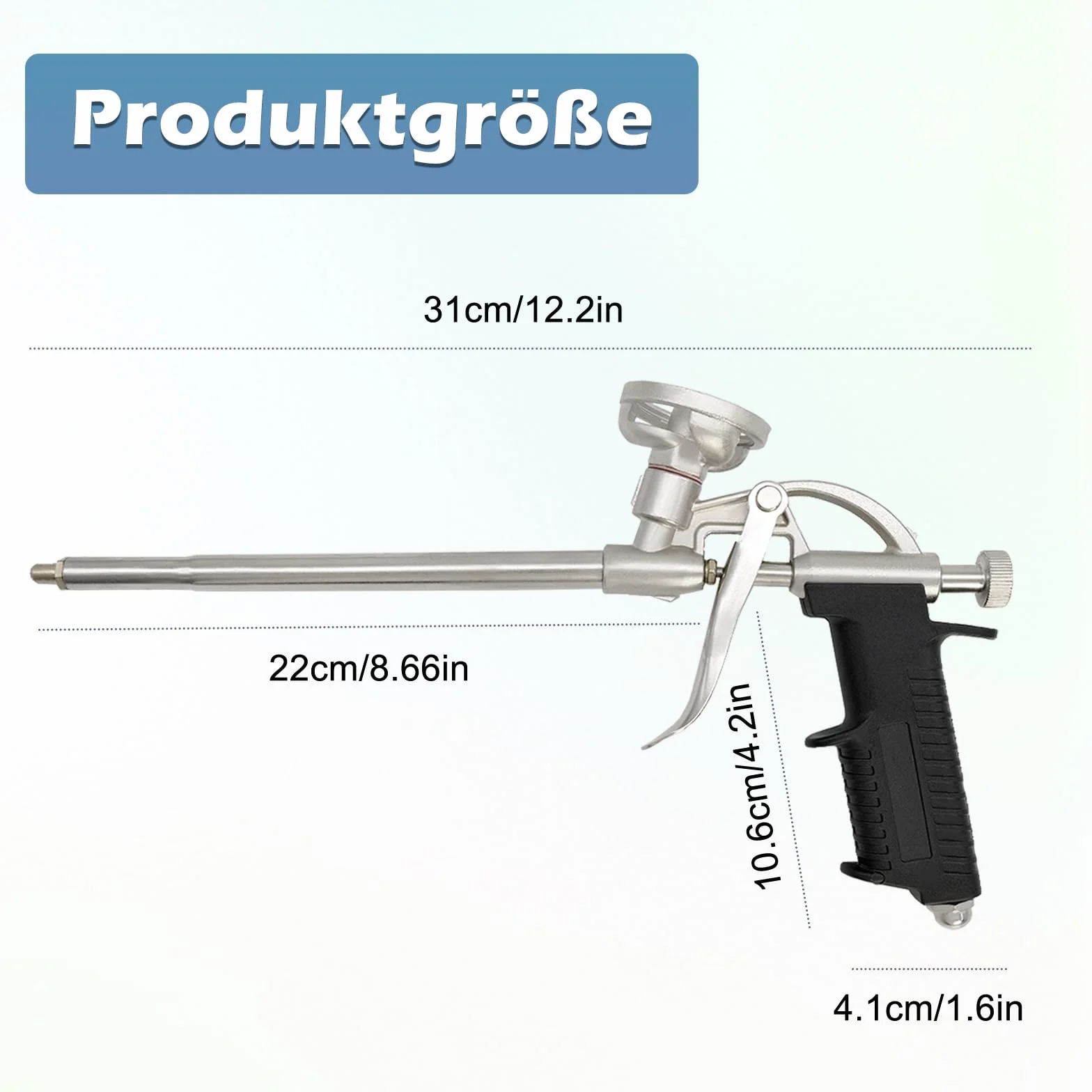 Profesjonalny pistolet piankowy PU z metalu, 31 cm, samoczyszczący, do pianki budowlanej i pianki montażowej, solidne wykonanie