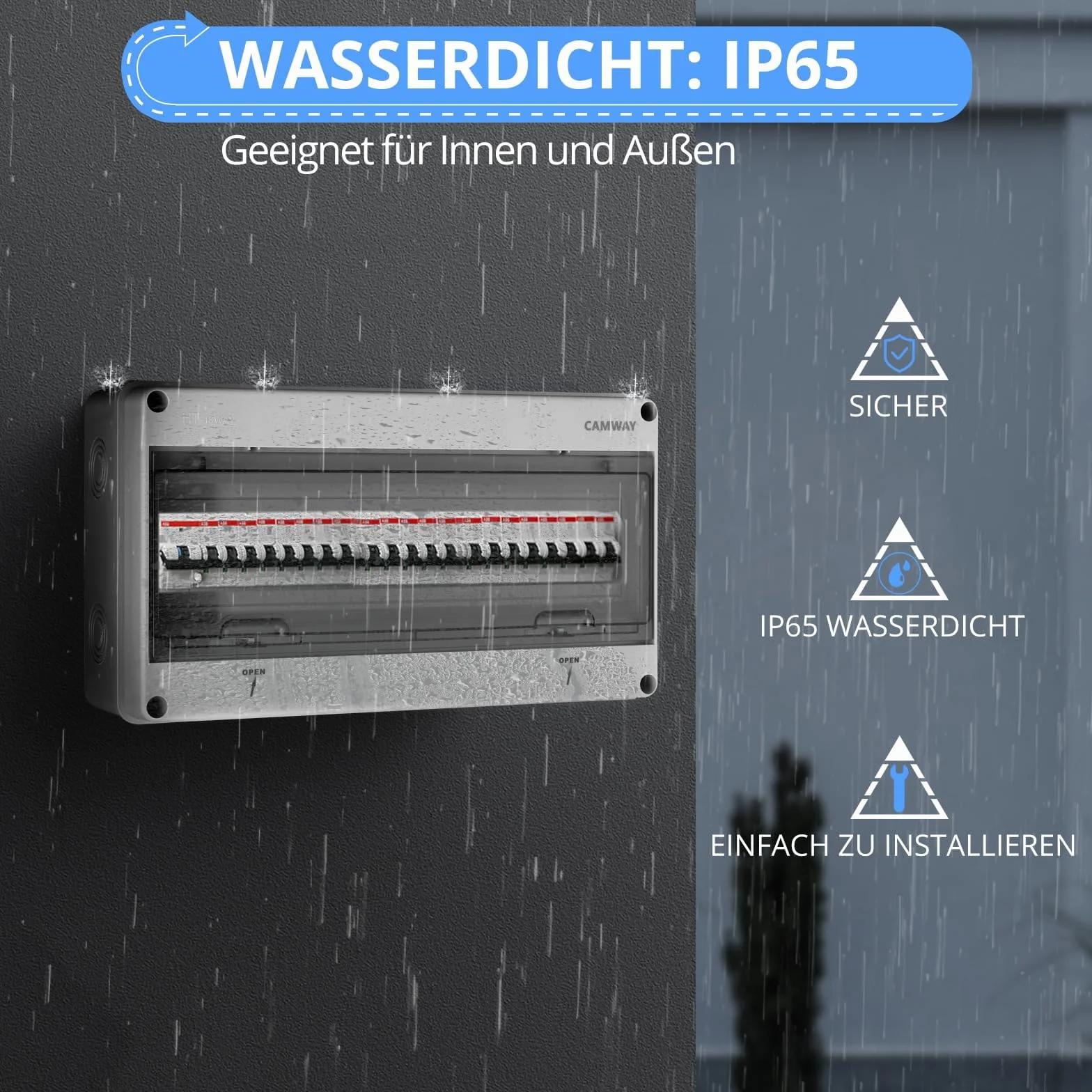CAMWAY Skrzynka bezpiecznikowa natynkowa 18 modułów IP65 wodoodporna z uszczelką