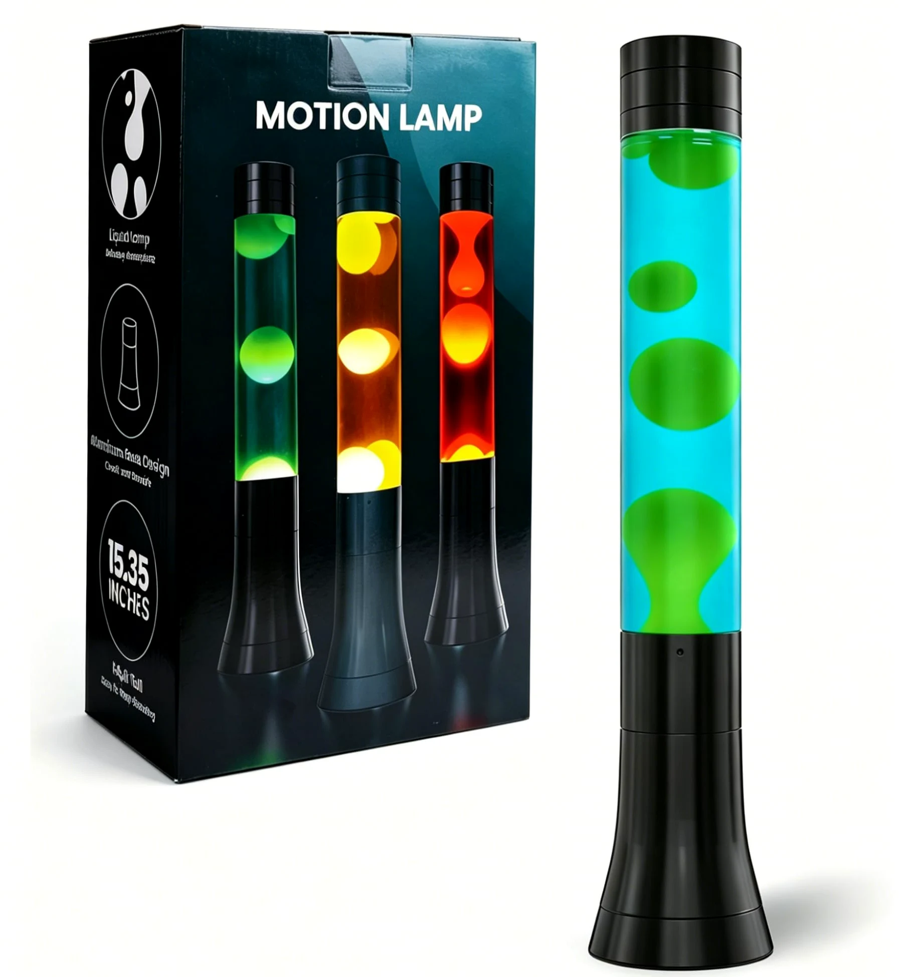 Klarlight Dekoracyjna lampa z efektem lawy na Wielkanoc, zielona wosk, niebieski płyn, kojący ruch lawy, lampa na relaks, świąteczny prezent, 39 cm, z 2 odbłyśnikami R39 25W E14, wtyczka BS, AC 220
