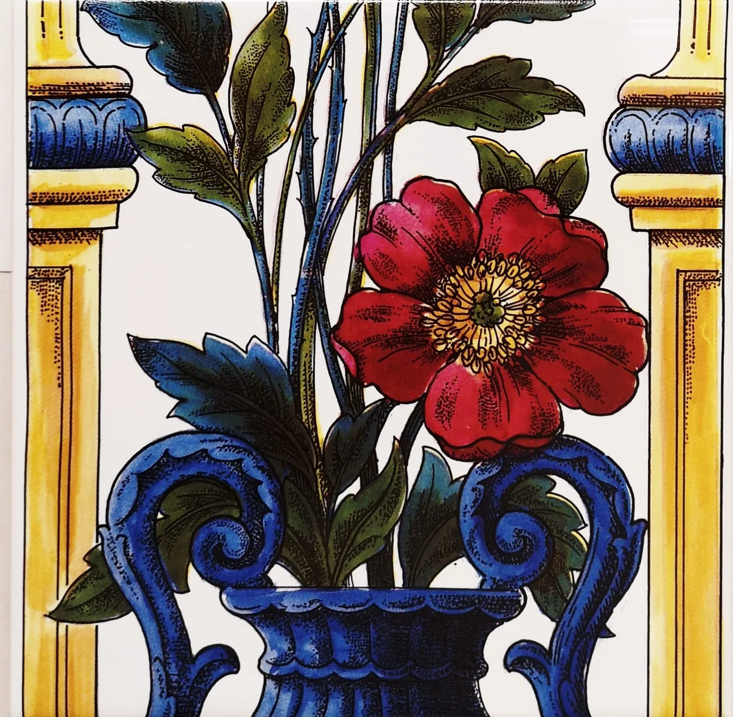 Wheatsheaf & Poppy kominek kafelkowy mural dekoracyjne maki pionowe 5 płytek 15 x 15 cm ręcznie dekorowane w Wielkiej Brytanii, Multis