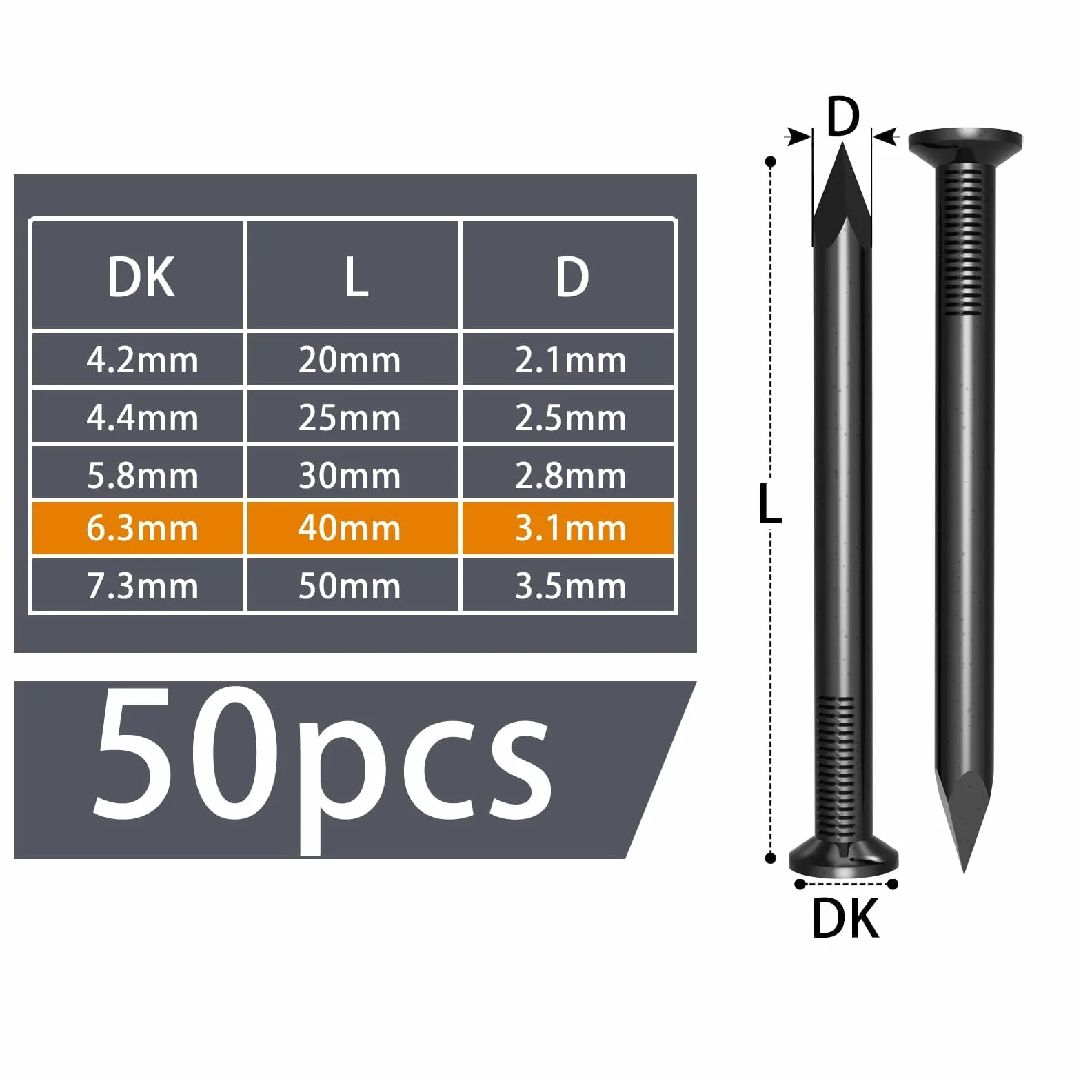 50 sztuk gwoździ stalowych 40 mm, do betonu, do malowania, do ścian betonowych, gwoździ, ramka na zdjęcia, do prac drewnianych, cegieł, gwoździ, do zawieszenia obrazów