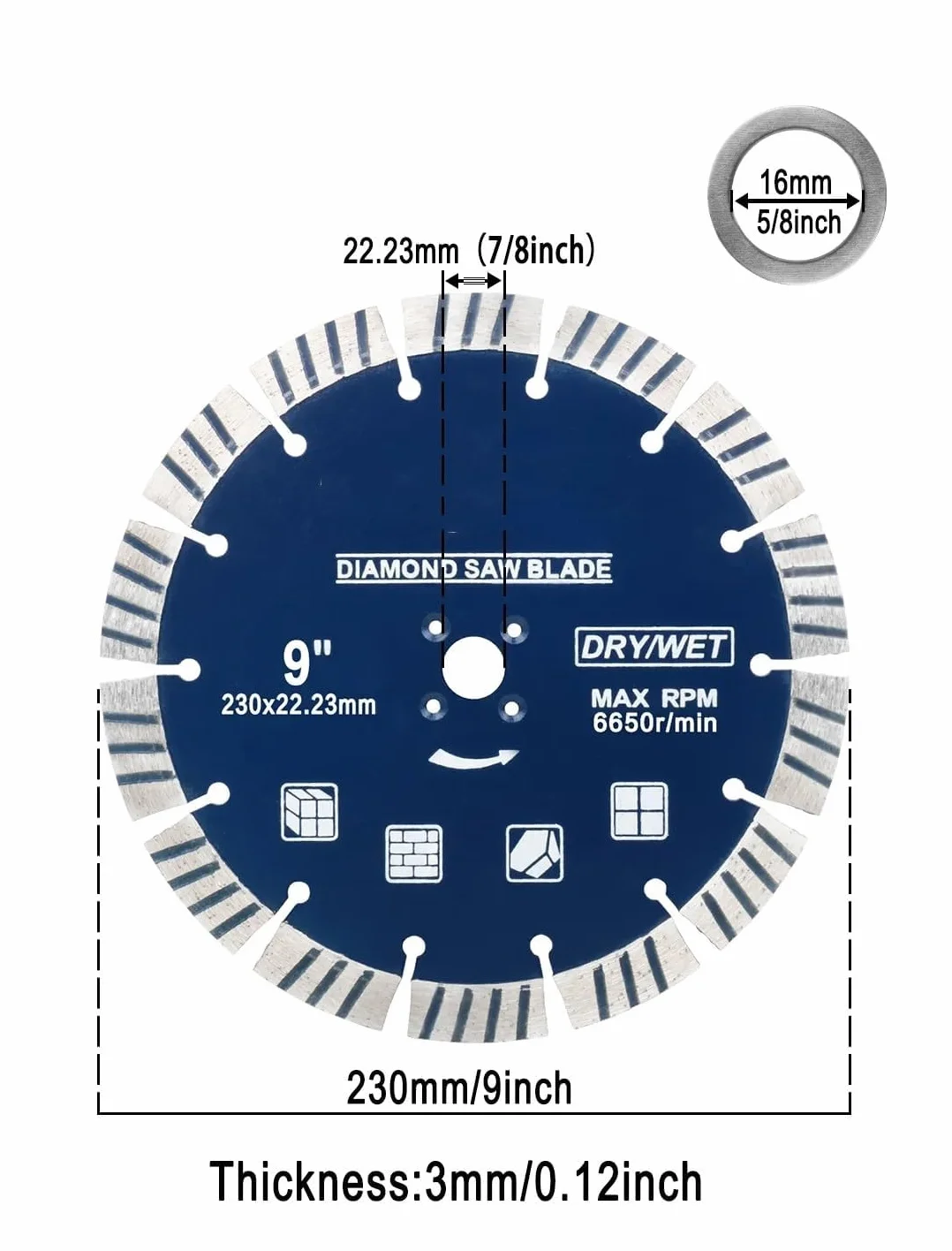 Diamentowe tarcze tnące do szlifierki kątowej， 188mm/230mm Szlifierka kątowa Tarcza tnąca na sucho i mokro Segmentowane tarcze diamentowe do cięcia muru, betonu, marmuru, granitu, 188mm(230mm)