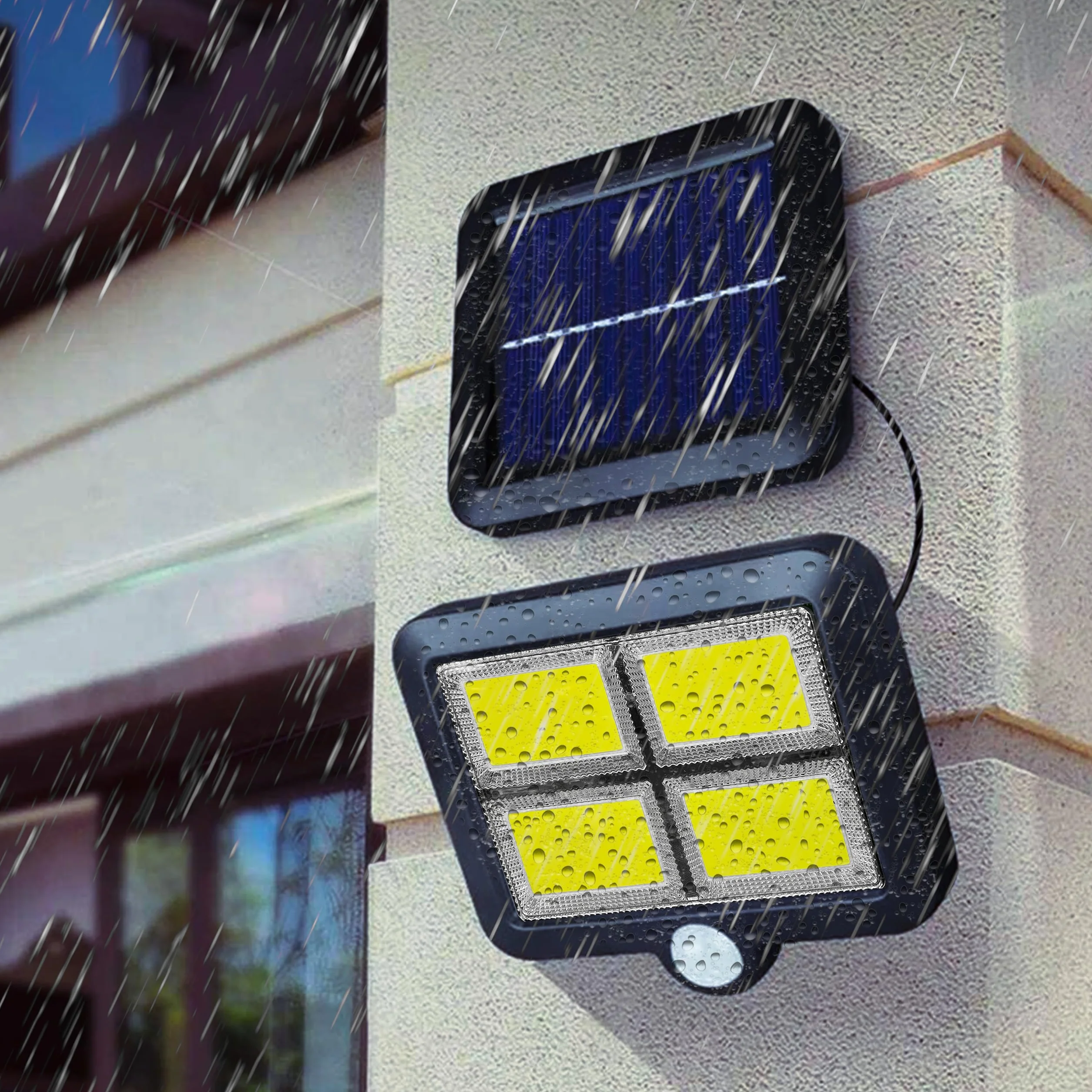 Retoo Lampa solarna zewnętrzna z czujnikiem ruchu 120 diod LED Nowy model lampy słonecznej do ogrodu Kinkiet solarny do użytku na zewnątrz idealne na patio werandę garaż drzwi wejściowe