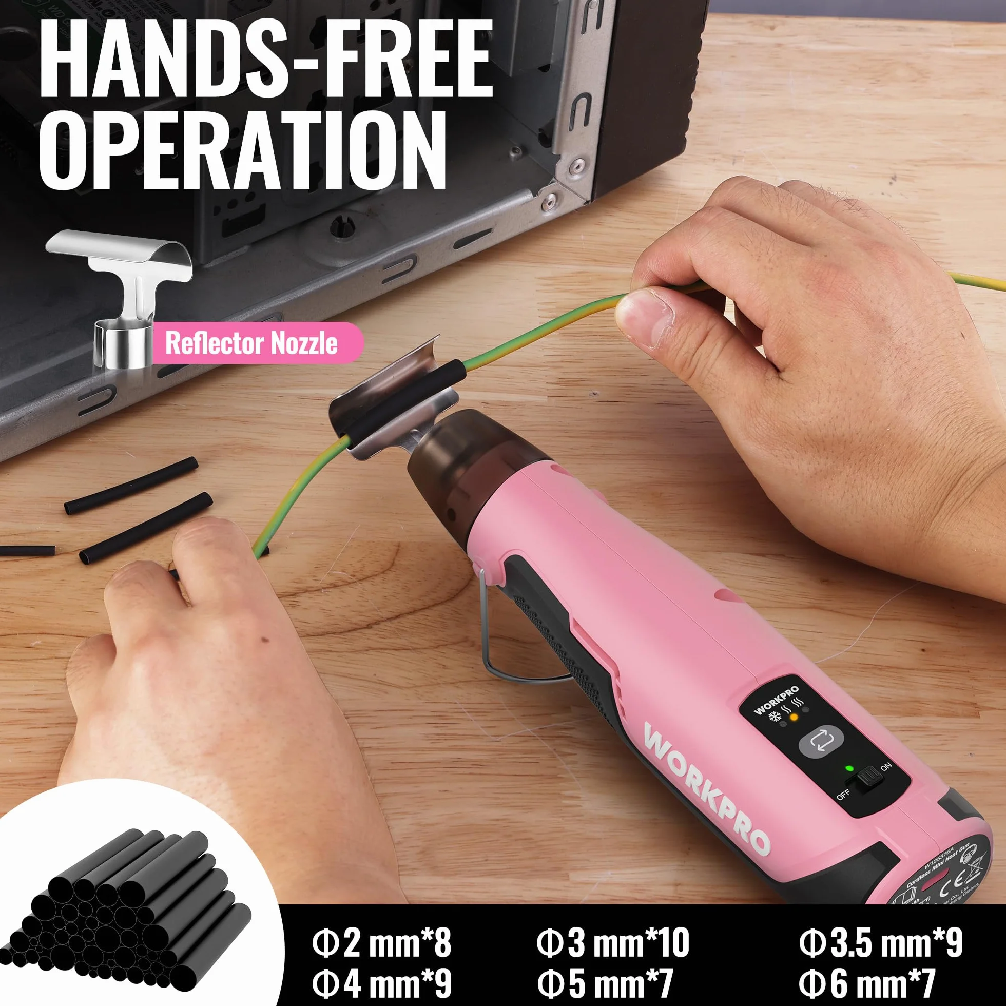 WORKPRO Mini opalarka 7,2 V 4000 mAh z akumulatorem litowym 21700 różowo-czarna