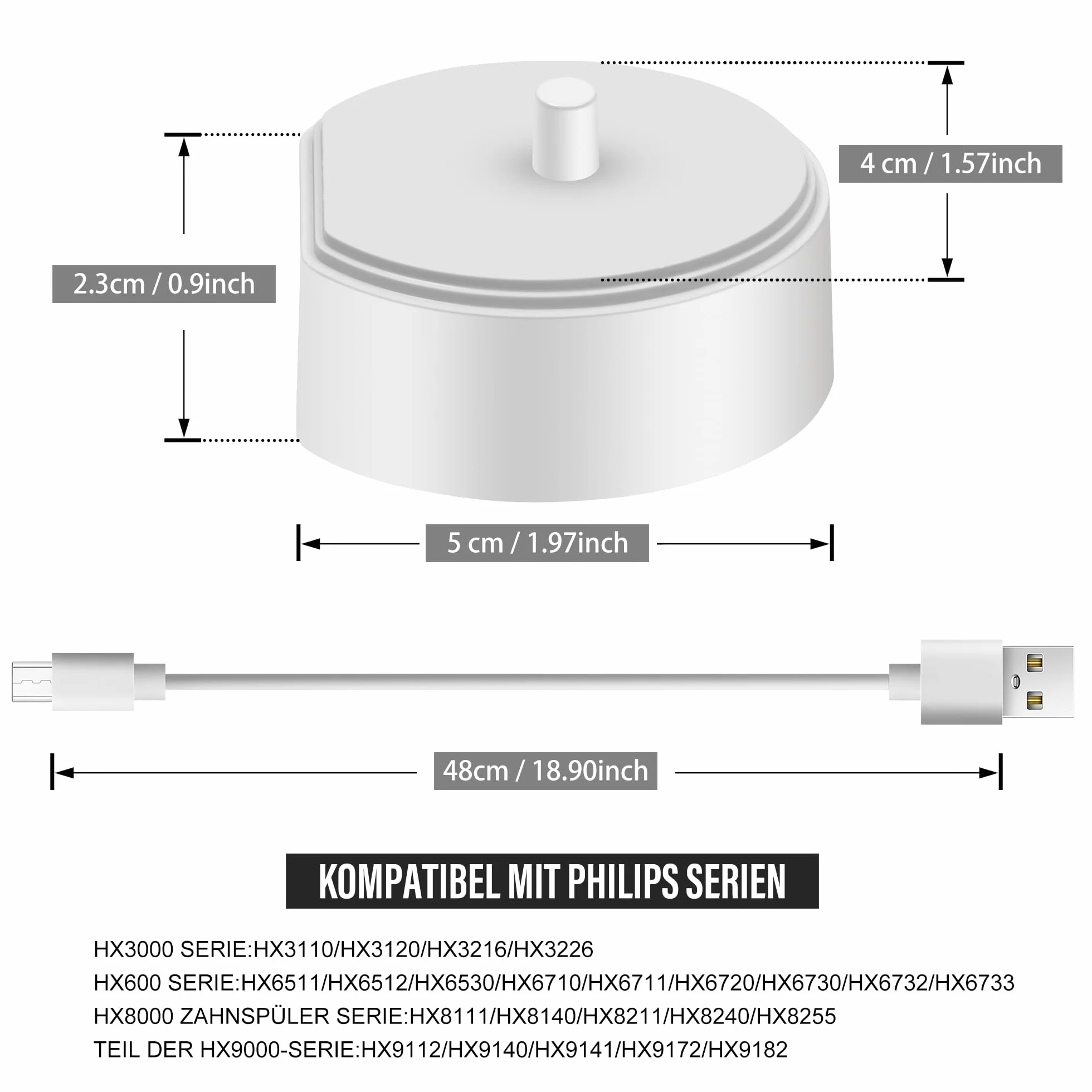 AMATHINGS Ładowarka USB pasująca do Sonicare HX6000, HX6150, HX6750, HX3000, HX8000, HX9000 szczoteczka do zębów HX6100