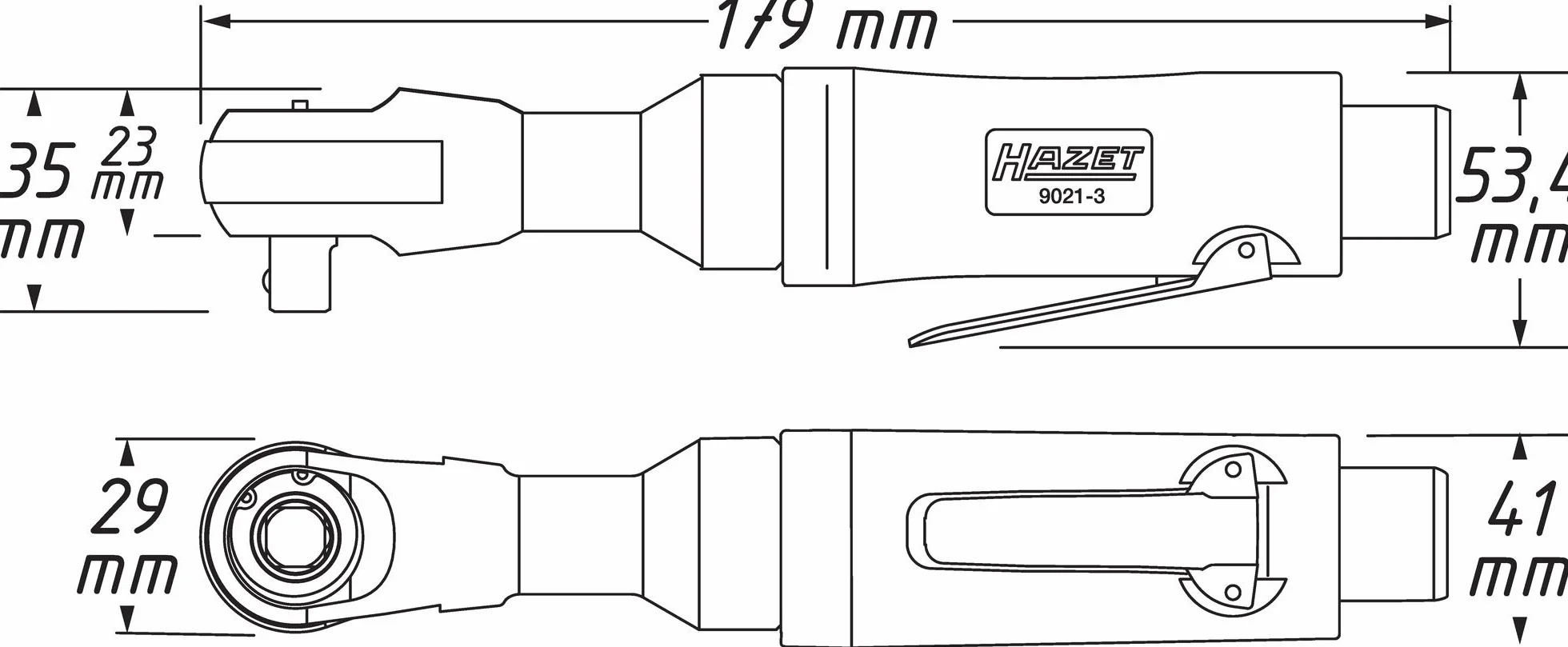 HAZET Grzechotka pneumatyczna 9021-3, 165 mm, 3/20.3 cm, 35 Nm, metryczna, pneumatyczna, zmniejszona wibracja, wielokolorowa