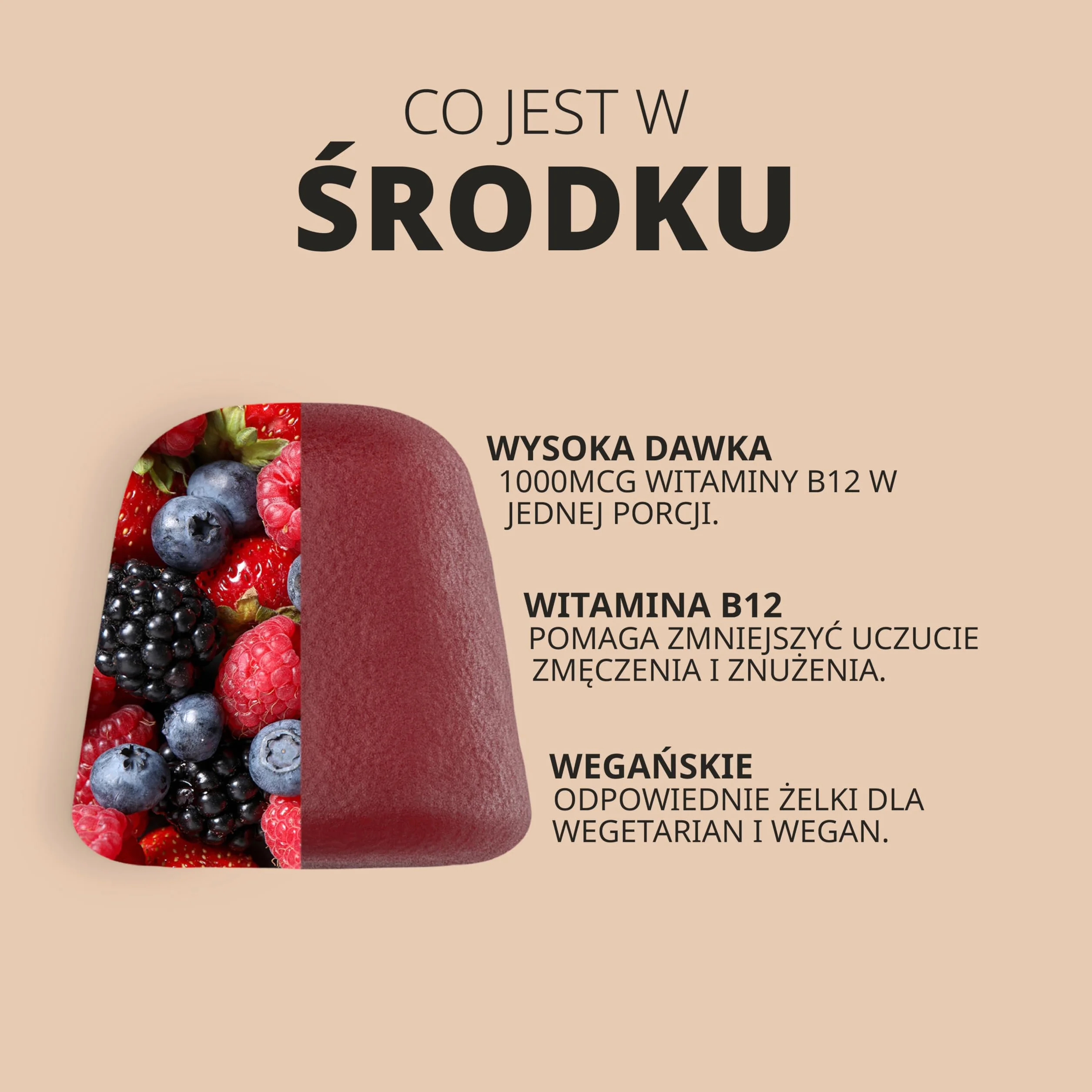 Witamina B12 Żelki 1000mcg | Wysoka dawka | Smak Owoców Leśnych | Suplement witaminy B12 (cyjanokobalamina) Wspierający Poziom Energii | Odpowiednie dla wegan | marki Horbaach