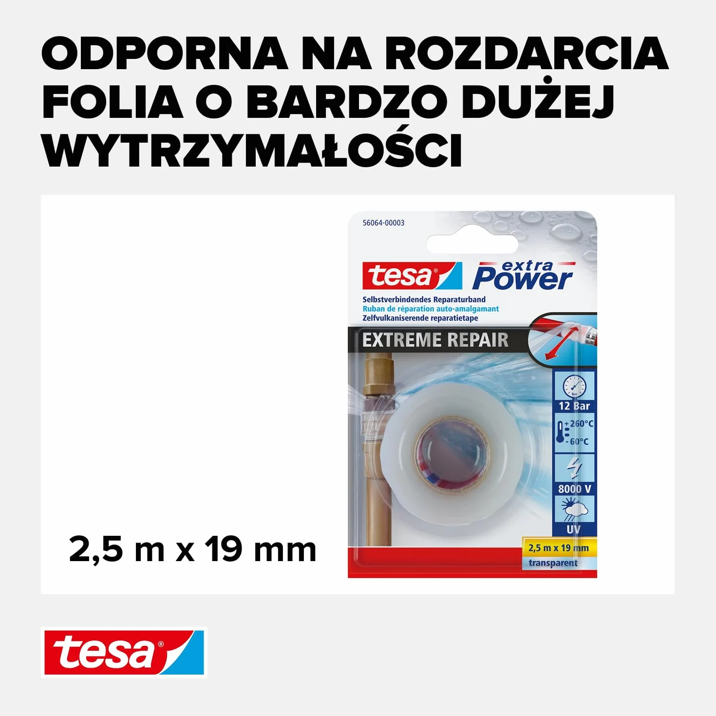 Tesa 56064-00003-00 Taśma Uszczelniająca, Przeźroczysty, 2.5m x 19mm