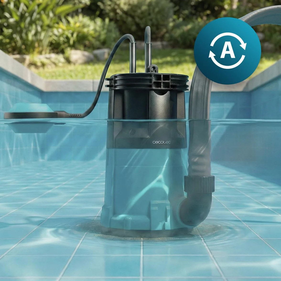 Cecotec Neptunus 750 Zatapialna pompa ciemna i kryształowa 750 W, 2w1 woda czysta i brudna, 14000 l/h, funkcja niskiego zasysania, wysokość 7,5 m, głębokość 7 m, przełącznik pływakowy, IPX8, kabel 10