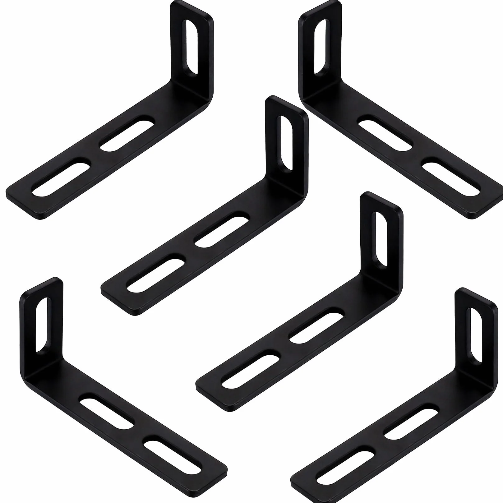 3 długie rowki regulowany kąt wspornik kątowy 6 sztuk w kształcie litery L czarny 90 stopni metalowe złącze kątowe solidne uchwyty do montażu mebli 110x50x24mm / 3.5mm grubości