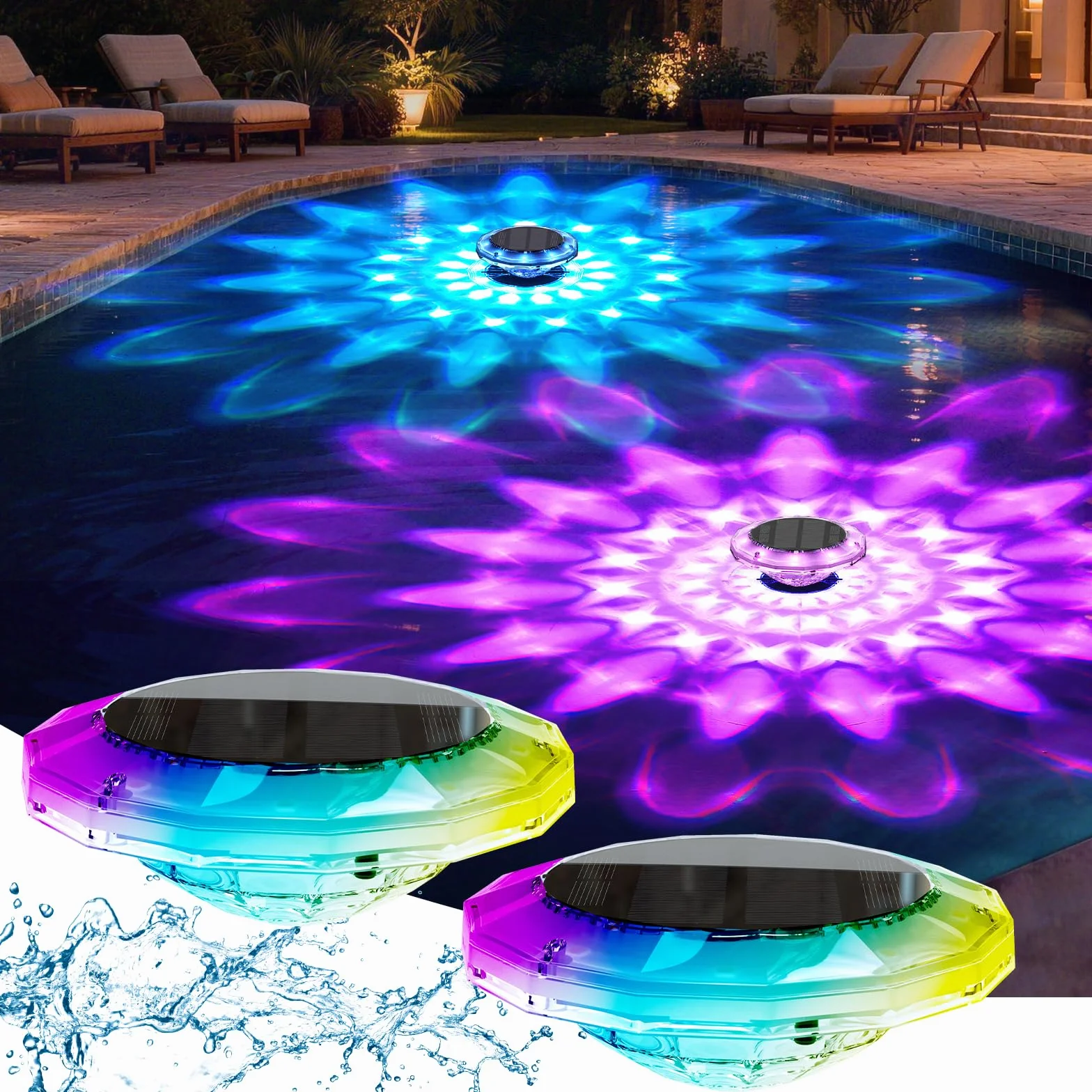 Quntis pływająca lampa solarna do basenu 15 cm z pilotem, zewnętrzna lampa LED basenu 360°, wodoodporna (IP68), 12 trybów RGB, timer, pływająca lampa solarna do basenu, stawu i ogrodu