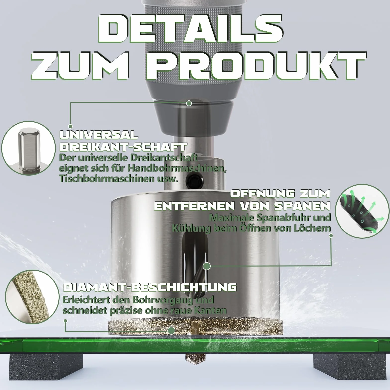 CSOOM 110mm wiertło do szkła z 2*wiertłami środkowymi, wiertło koronowe do płytek, szkła, ceramiki, marmuru, wapienia