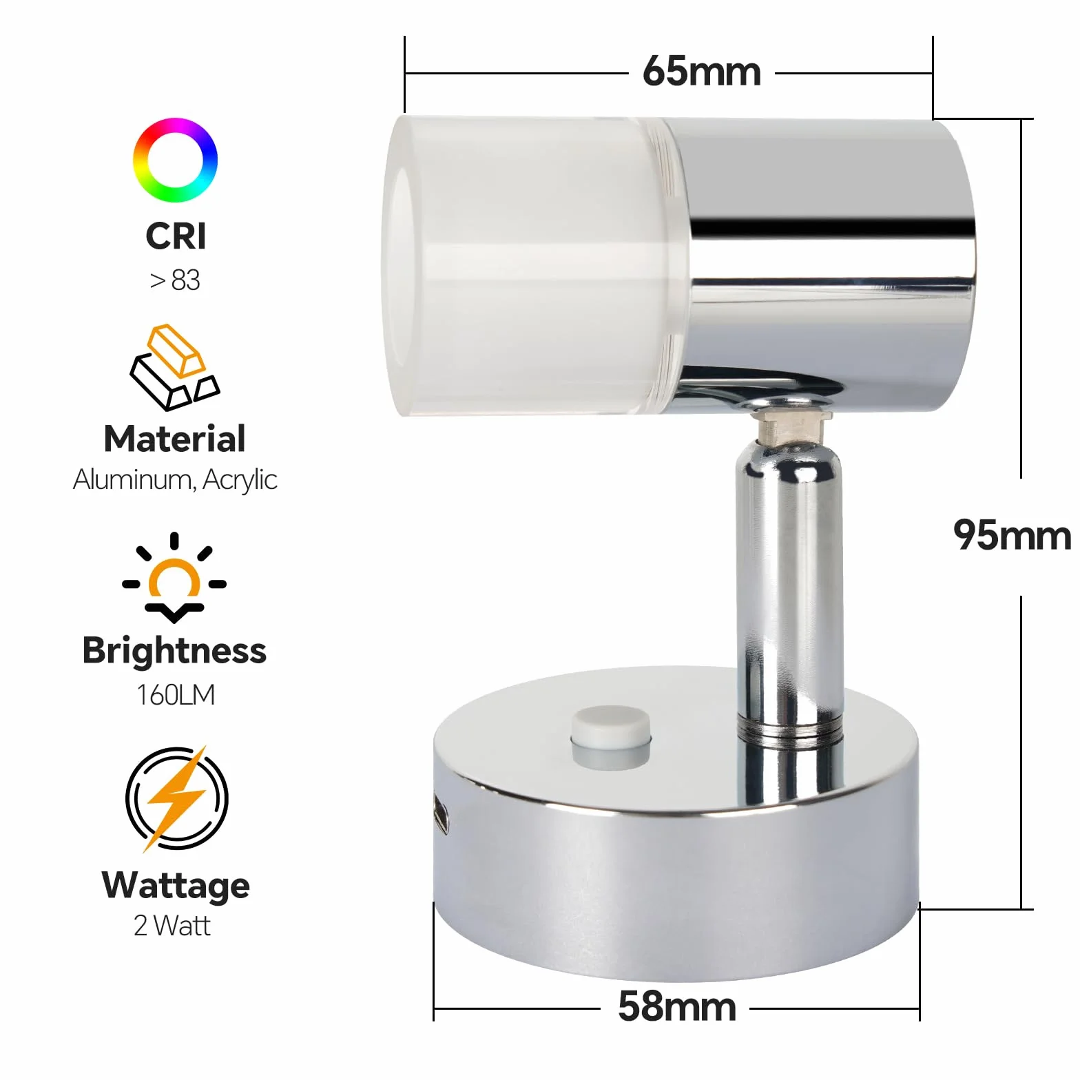 Acegoo Lampa ścienna LED 12V do kampera, ściemniana, obrotowa, USB C, matowy akrylowy abażur, chromowany