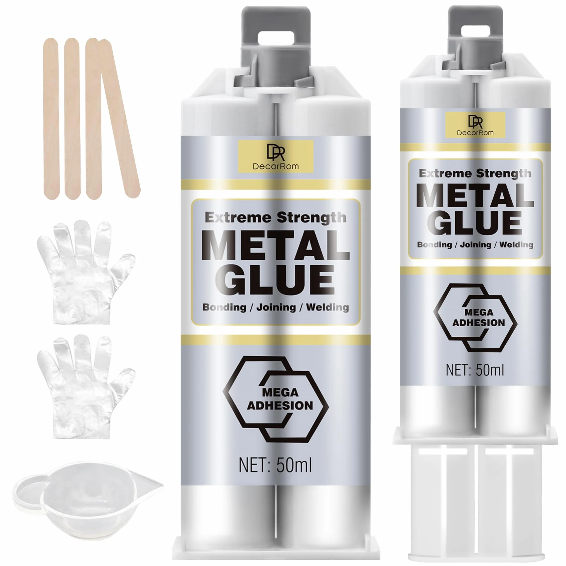 DecorRom Metalowy Klej Epoksydowy 100 ml - Dwuskładnikowy, Mocny, Wytrzymały, Do Metalu, Stal, Aluminium i Inne