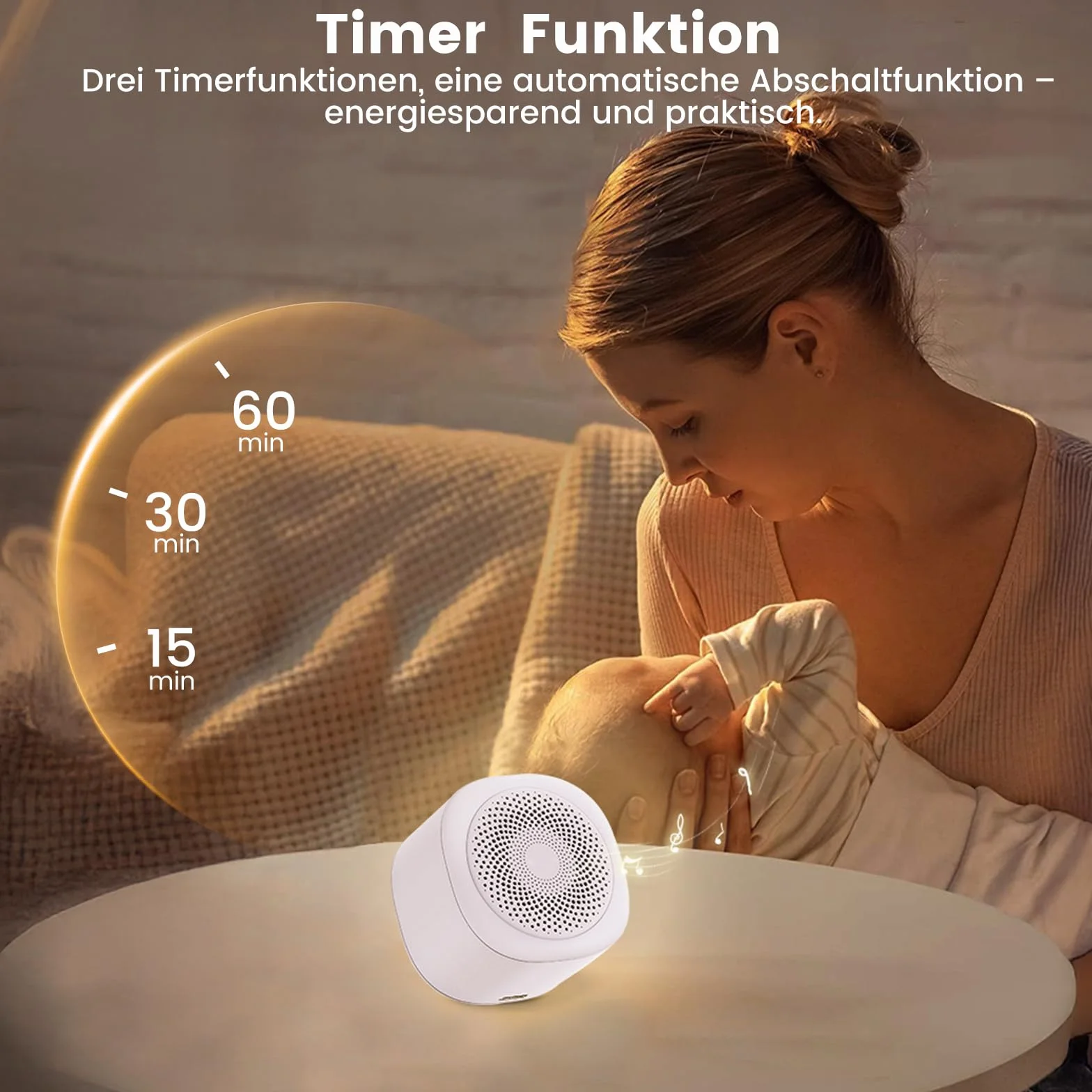 FIVAVA White Noise Machine Baby przenośna mini maszyna dźwiękowa z lampką nocną timerem biała