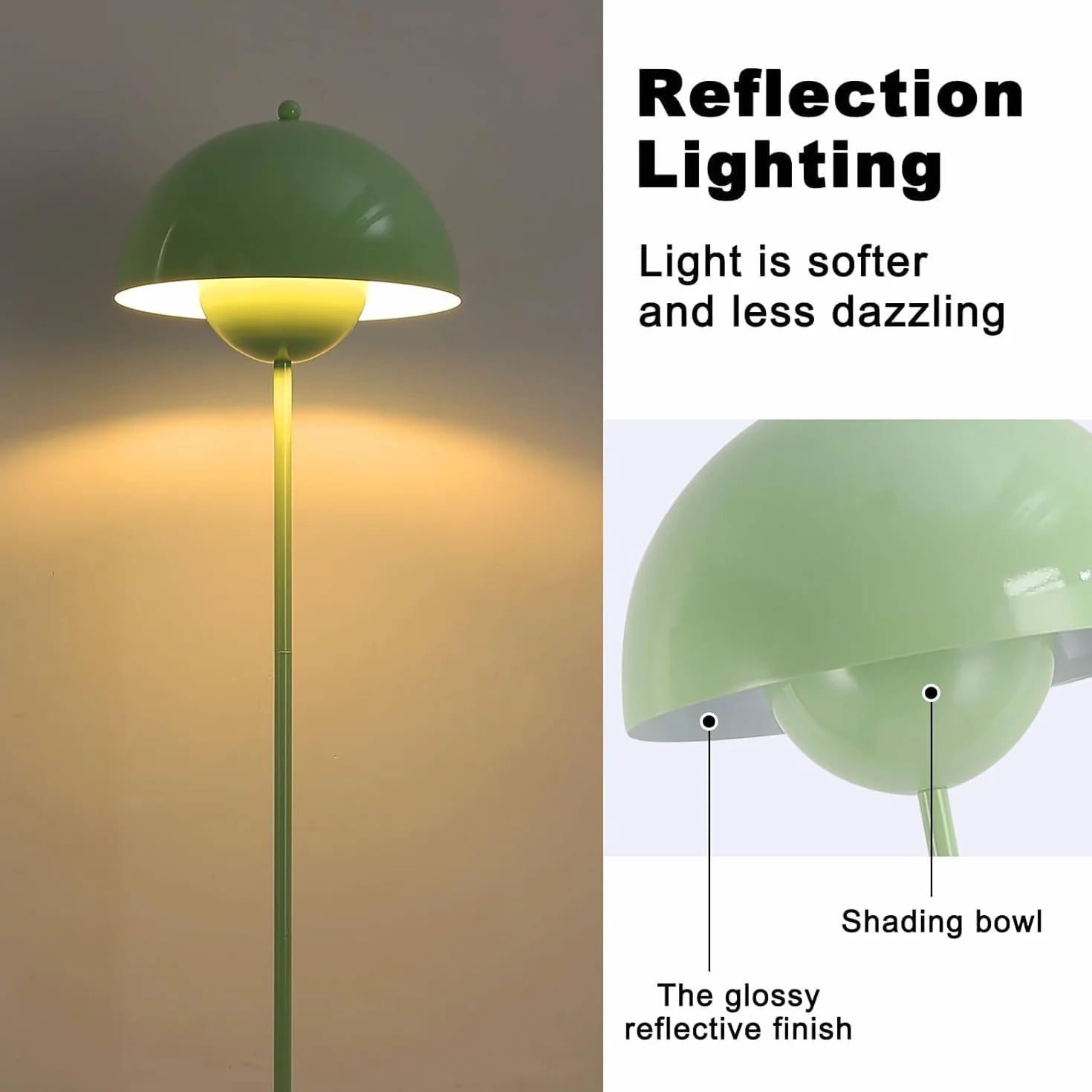 Alpinaluz SHAROM lampa stojąca z zielonej stali z parabolicznym kloszem inspirowana klasykami nordyckiego wzornictwa, idealna do salonu i jadalni, oprawka E27