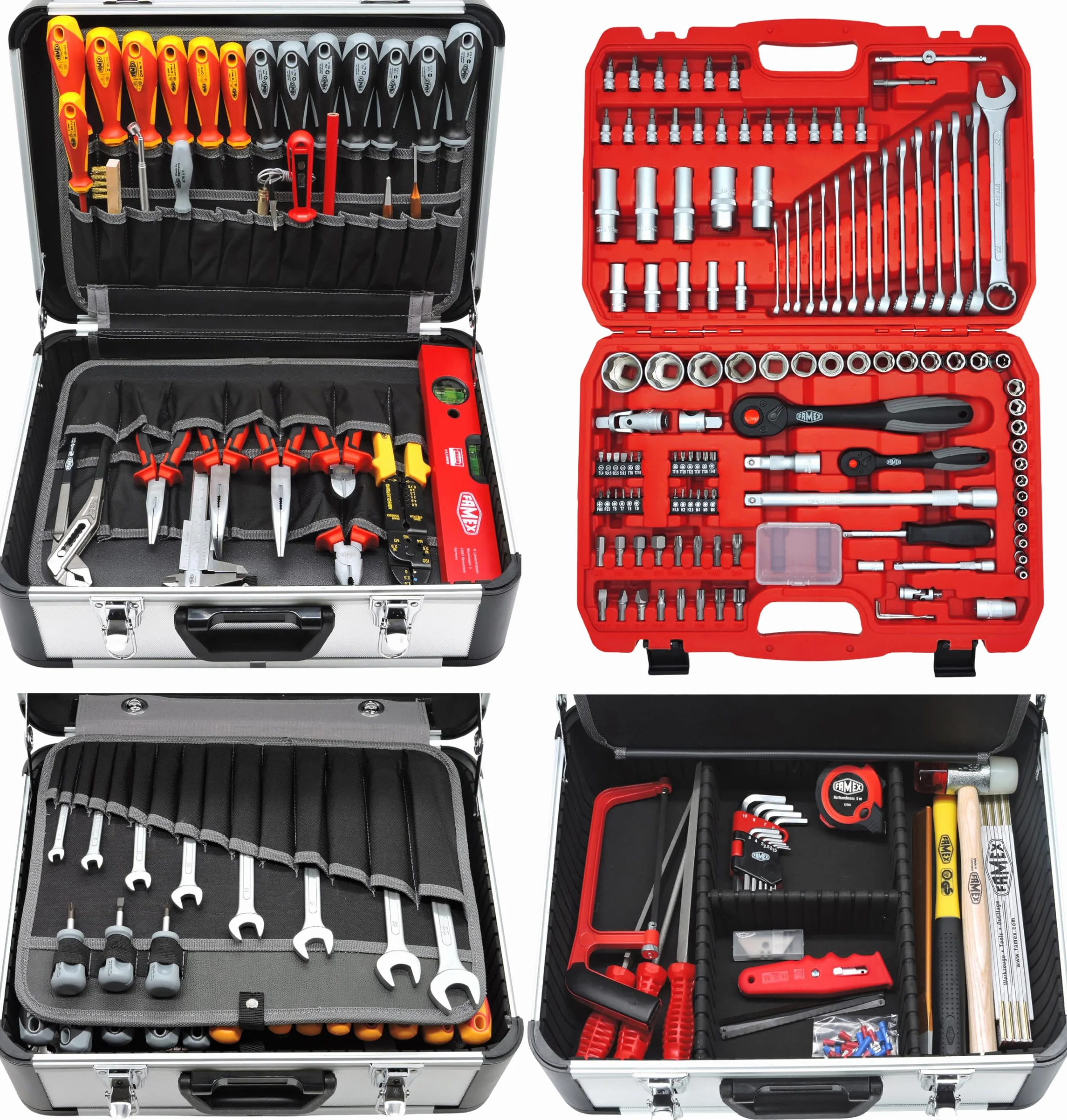FAMEX 419-43 profesjonalna aluminiowa walizka narzędziowa 191/275-częściowa – z obszernym zestawem narzędzi i zestawem kluczy nasadowych 4-32 mm