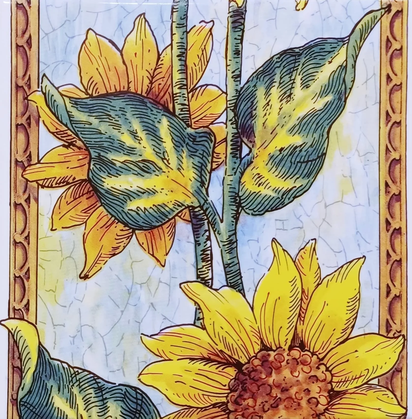 Płytki ceramiczne mural kwiatowy Słoneczniki 75 cm x 15 cm 5 płytek ręcznie zdobione