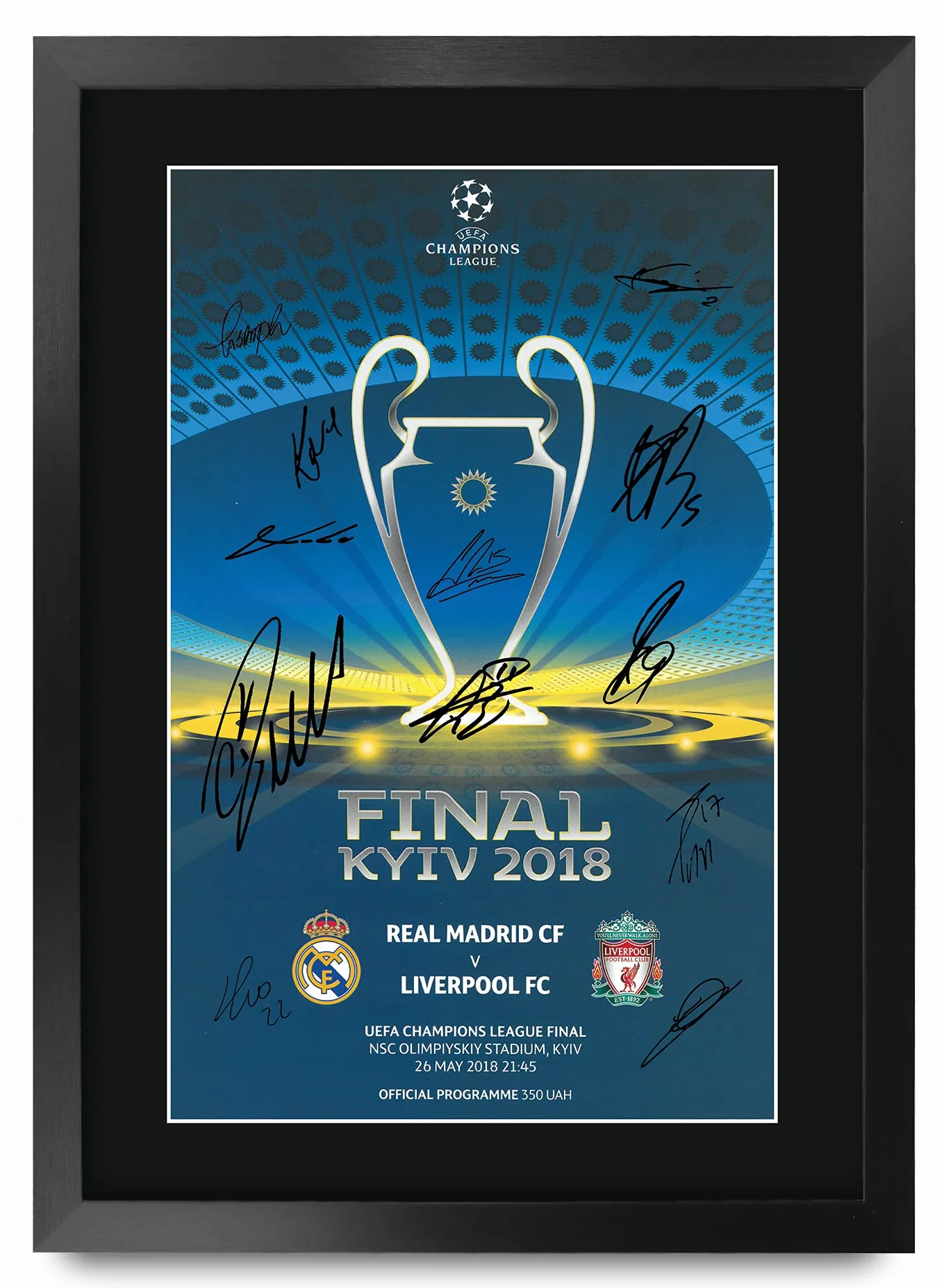 HWC Trading FR A3 Real Madrid 2018 Champions League Final Programme Drukowane Pamiątki Sygnowane Autografami Plakat Dla Kibiców I Kibiców Piłki Nożnej - A3 Oprawiony