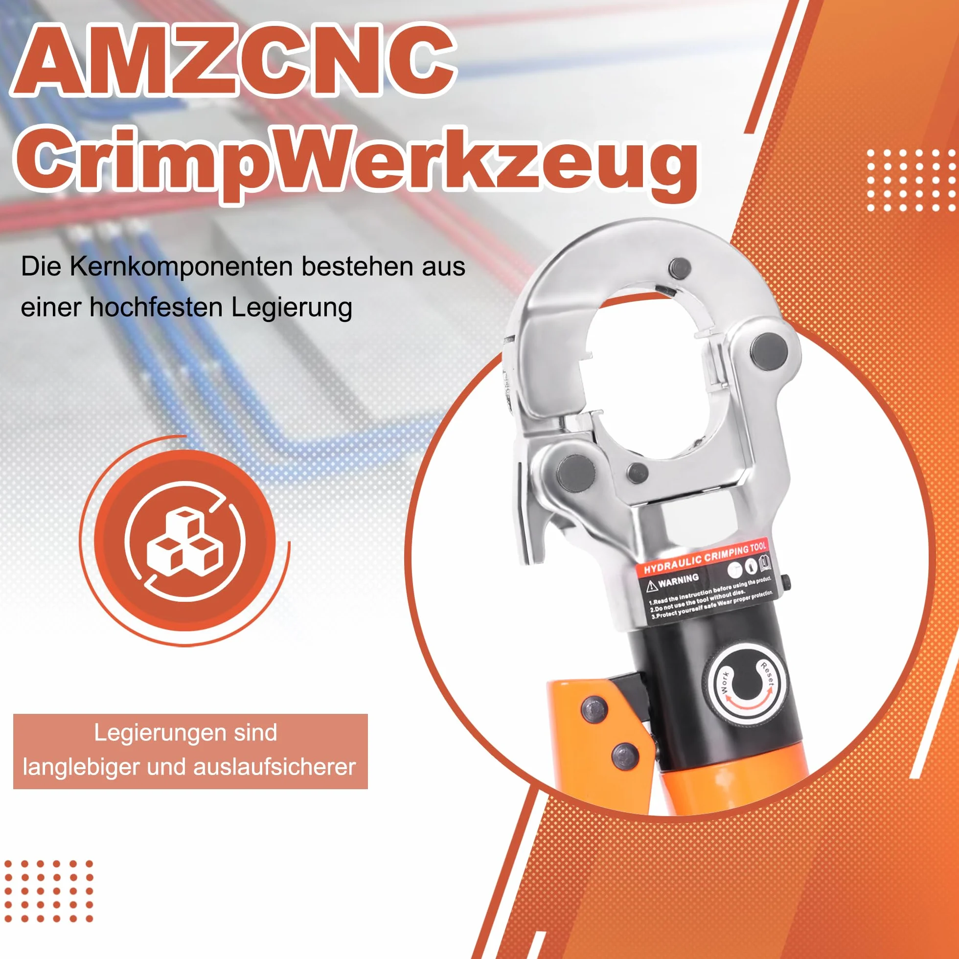 AMZCNC Profi Presszange TH-Kontur 16-20-26-32 Zestaw narzędzi do zaciskania z obrotowym 360° uchwytem, do rur kompozytowych z złączkami TH-Kontur, wkładki do zaciskania TH16, TH20, TH26, TH32 w