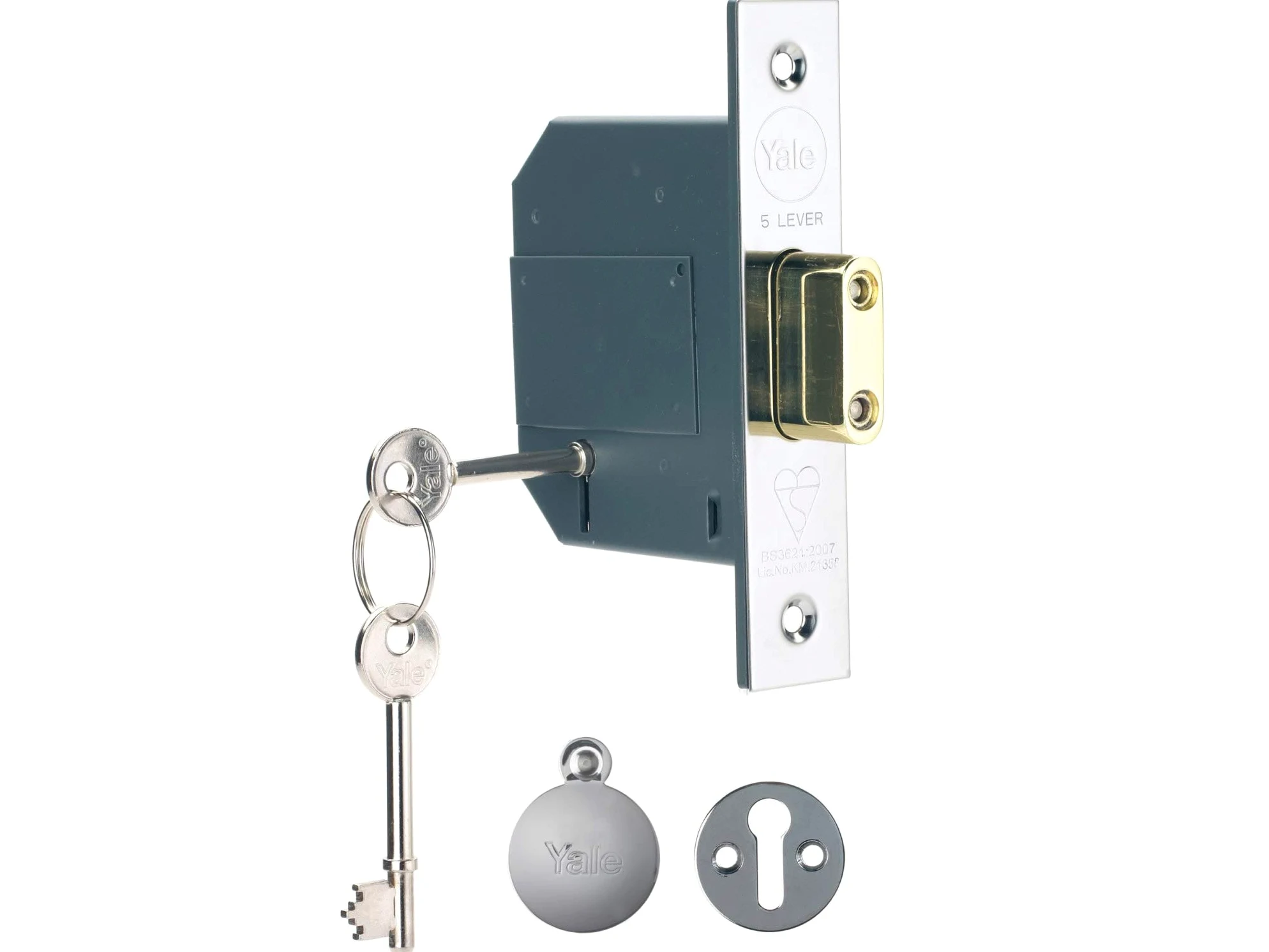 Yale PM562 High Security BS 5 Dźwignia wpuszczana martwa blokada 64 mm 6.3 cm - polerowane chromowane wykończenie - 2 klucze w zestawie