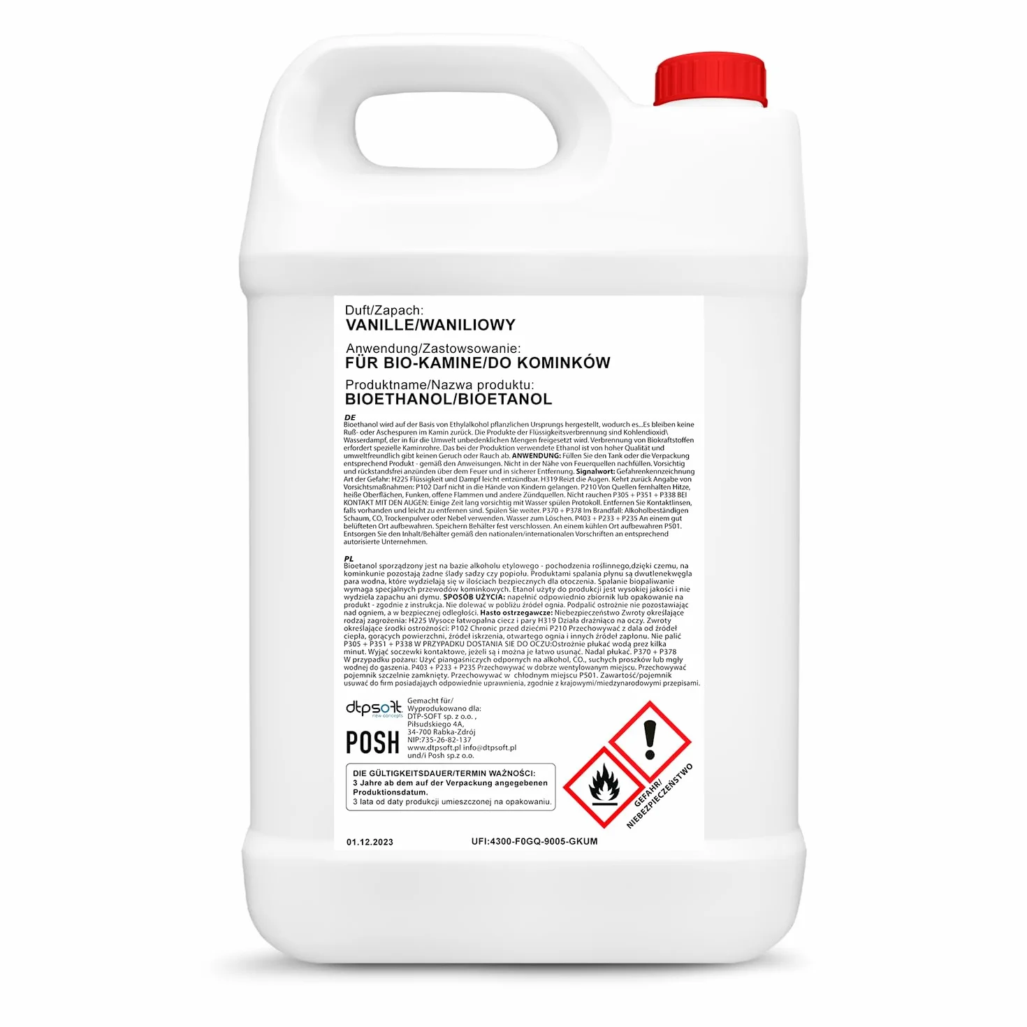 5 litrów bioetanolu Premium 100% do alkoholu do kominka (VANILLEDUFT, 5 l)