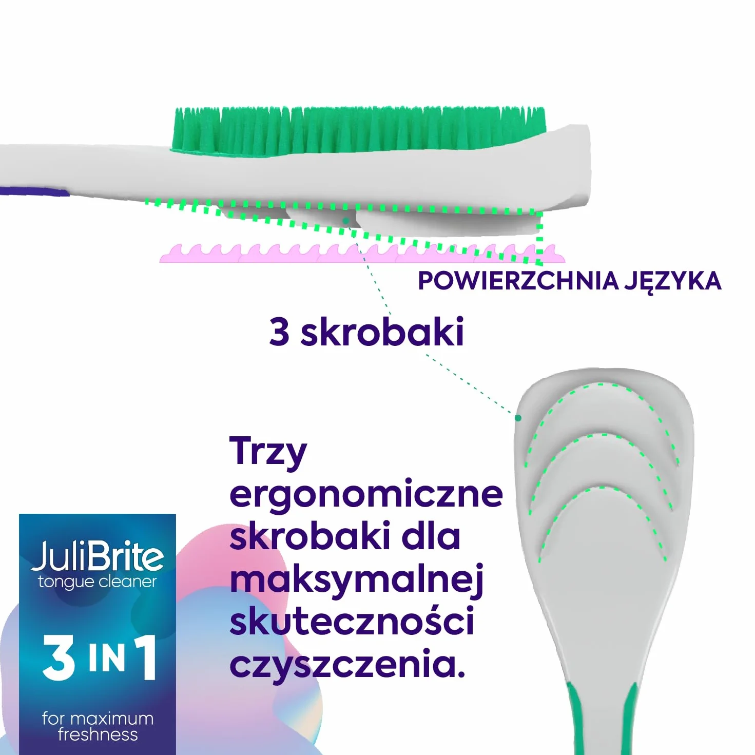 Zestaw do czyszczenia języka | 1 Żel do czyszczenia języka (50 ml) + 1 Szczoteczka do czyszczenia języka | Pomaga w walce z nieświeżym oddechem (halitoza) | Biały język | Świeży oddech